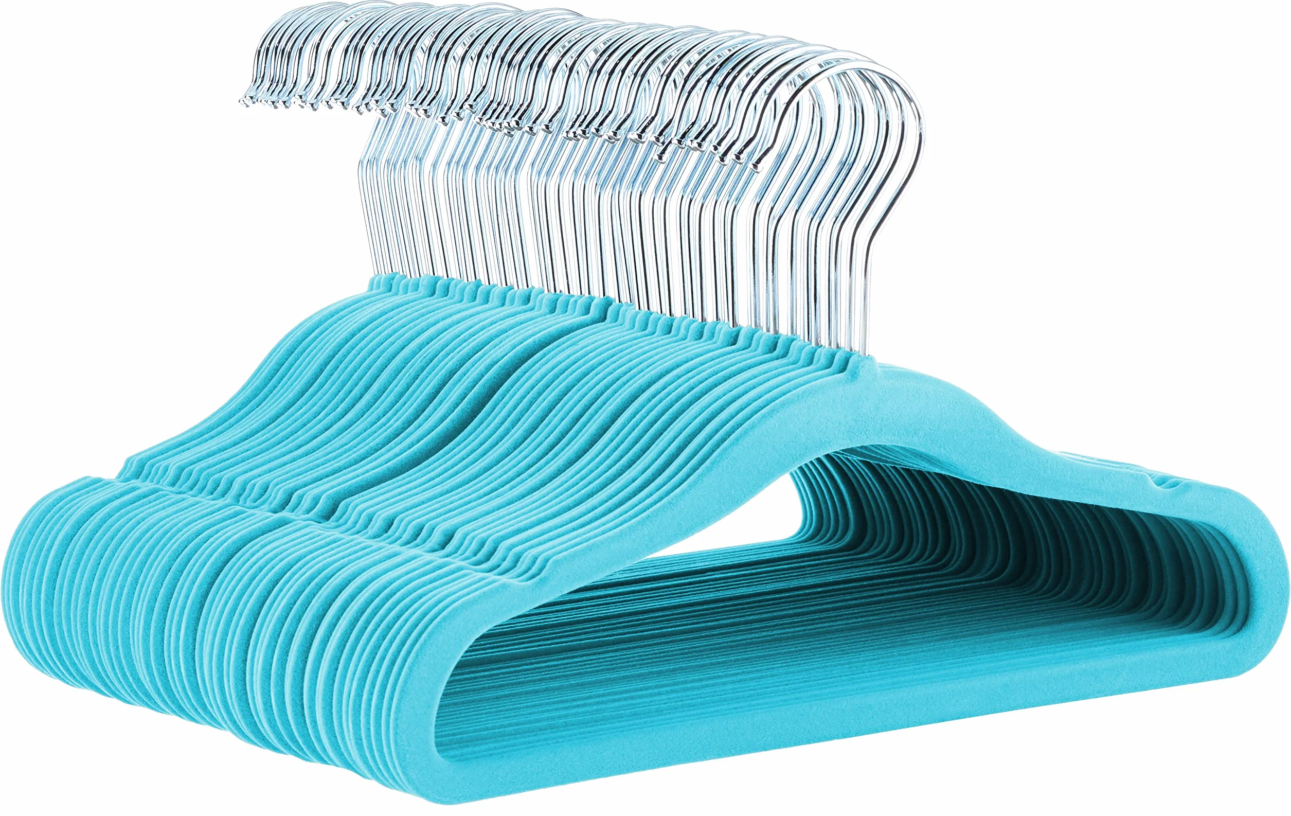Aksamitne Antypoślizgowe Wieszaki na Ubrania dla Niemowląt i Małych Dzieci Amazon Basics Kids, 29,5 cm (11,6 cala), Opakowanie 50 Sztuk, Niebieski