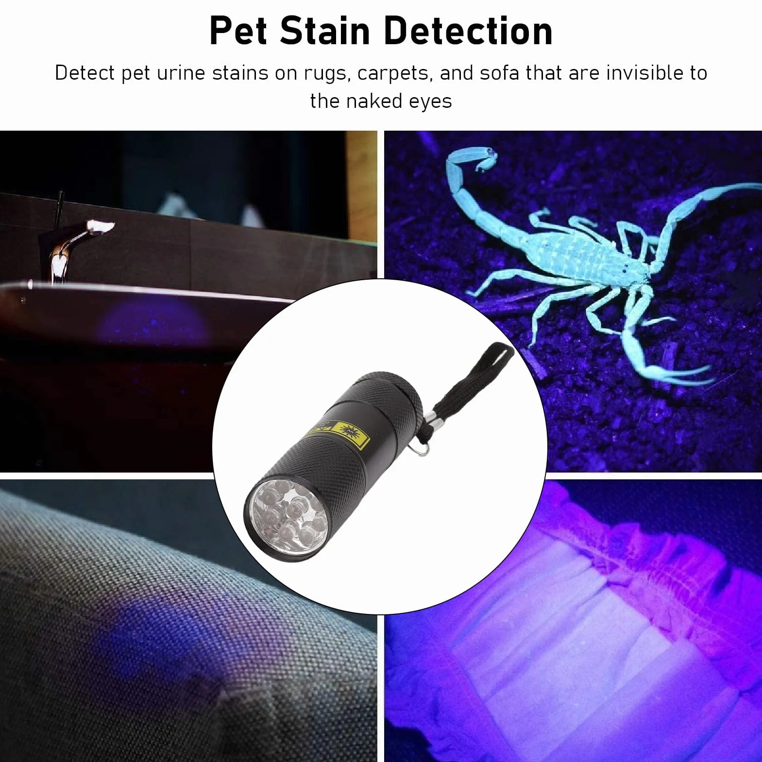 Latarka UV Blacklight 395nm, Wykrywacz Plam Moczu Psa i Kota, Utwardzanie Żywicą