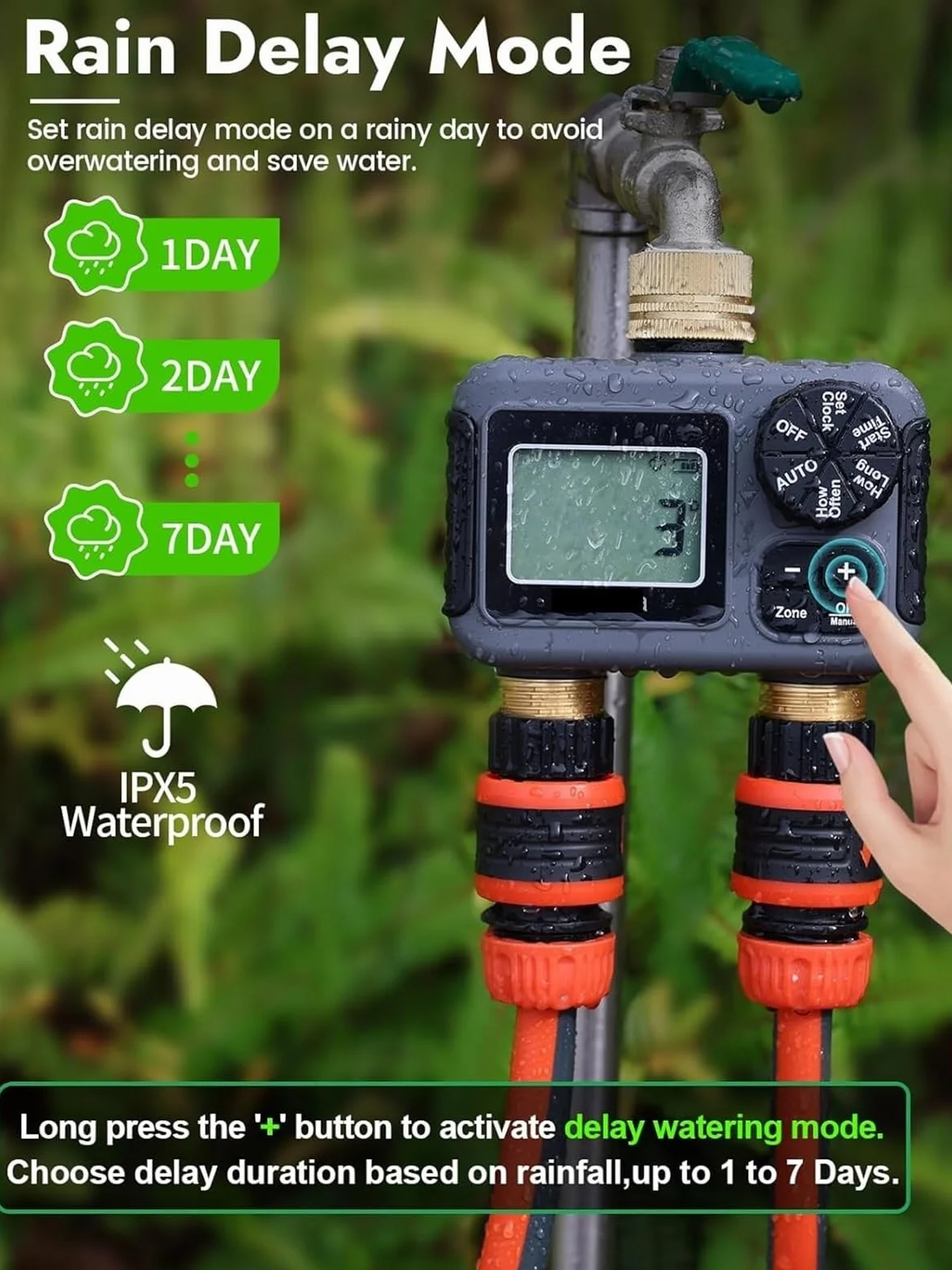 Sterownik nawadniania, Inteligentny system nawadniania z podwójnym wyjściem, automatycznym timerem, programatorem węża zraszającego do ogrodu na zewnątrz do podlewania trawnika