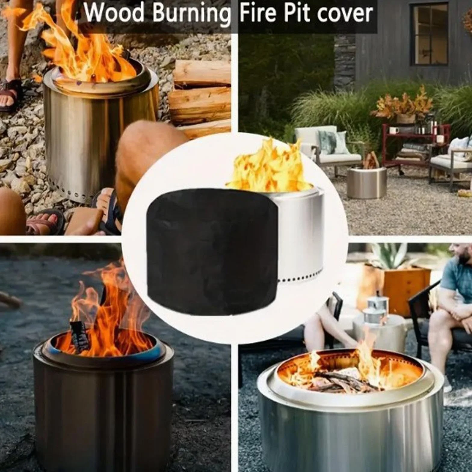 Pokrowiec na palenisko, 210d Oxford Fire Pit Cover Round Fire Pit Cover, 210d Oxford Round Fire Pit Cover Waterproof do kominka zewn?trznego, , palenisko do u?ytku na zewn?trz, grillowania