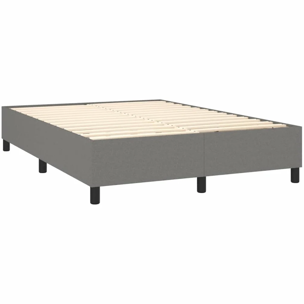 Sprężynowy z regulowanym zagłówkiem kontynentalne 140x190 cm szary | Łóżko kontynentalne z materacem kieszeniowym 140x190 cm ciemnoszara tkanina z zagłówkiem i ławką