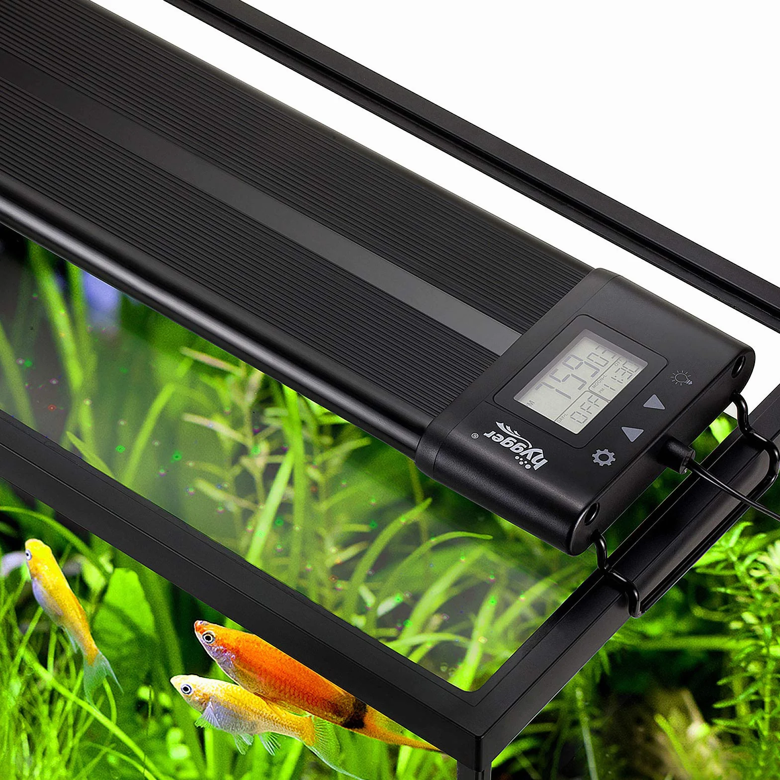 hygger Oświetlenie LED do akwarium, 26 W, pełne spektrum światła do akwarium z ustawieniem LCD, Sunrise Sunset Moon i tryb DIY, regulowany timer, światło do akwarium z 7 kolorami, do akwariów 46-61 cm