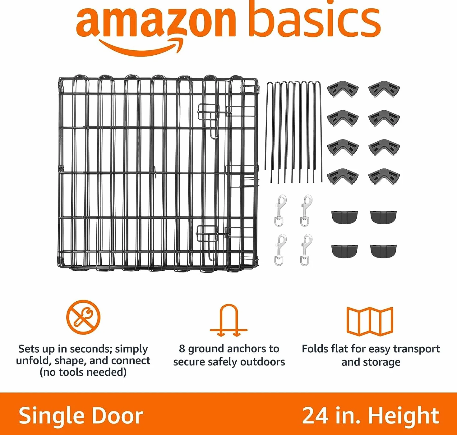 Amazon Basics Ośmiokątny, wybieg dla psów i innych zwierząt domowych, składany, metalowy, z drzwiami, 61 cm, czarny