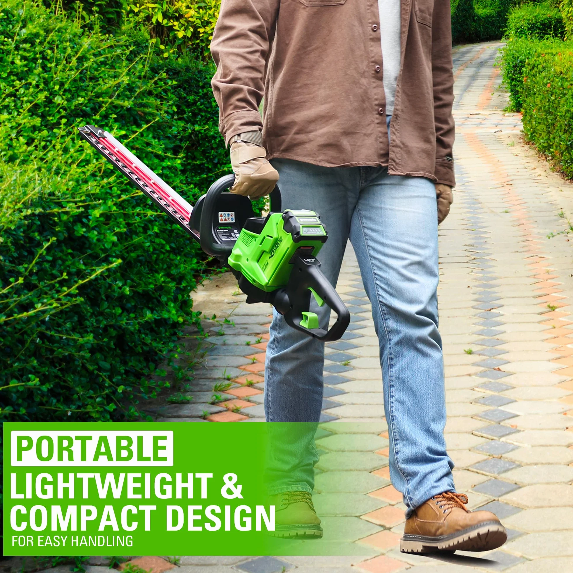 Greenworks Bezprzewodowe nożyce do żywopłotu 66 cm, bezszczotkowy silnik cięcia do 28 mm grubości, 3400 SPM bez baterii 40V i ładowarka GD40HT66