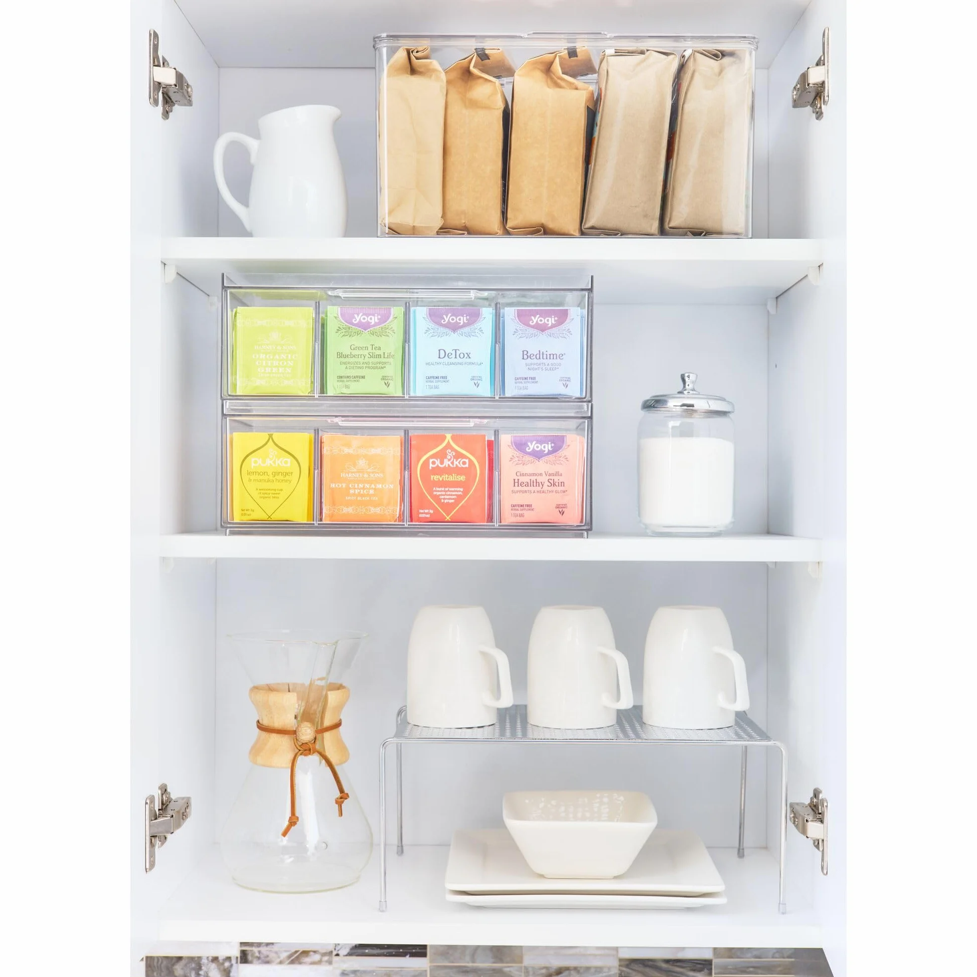 iDesign 72110 Crisp plastikowa szuflada z pokrywką do szafek kuchennych i blatów, 32 x 15 x 11,5 cm, organizer na herbatę