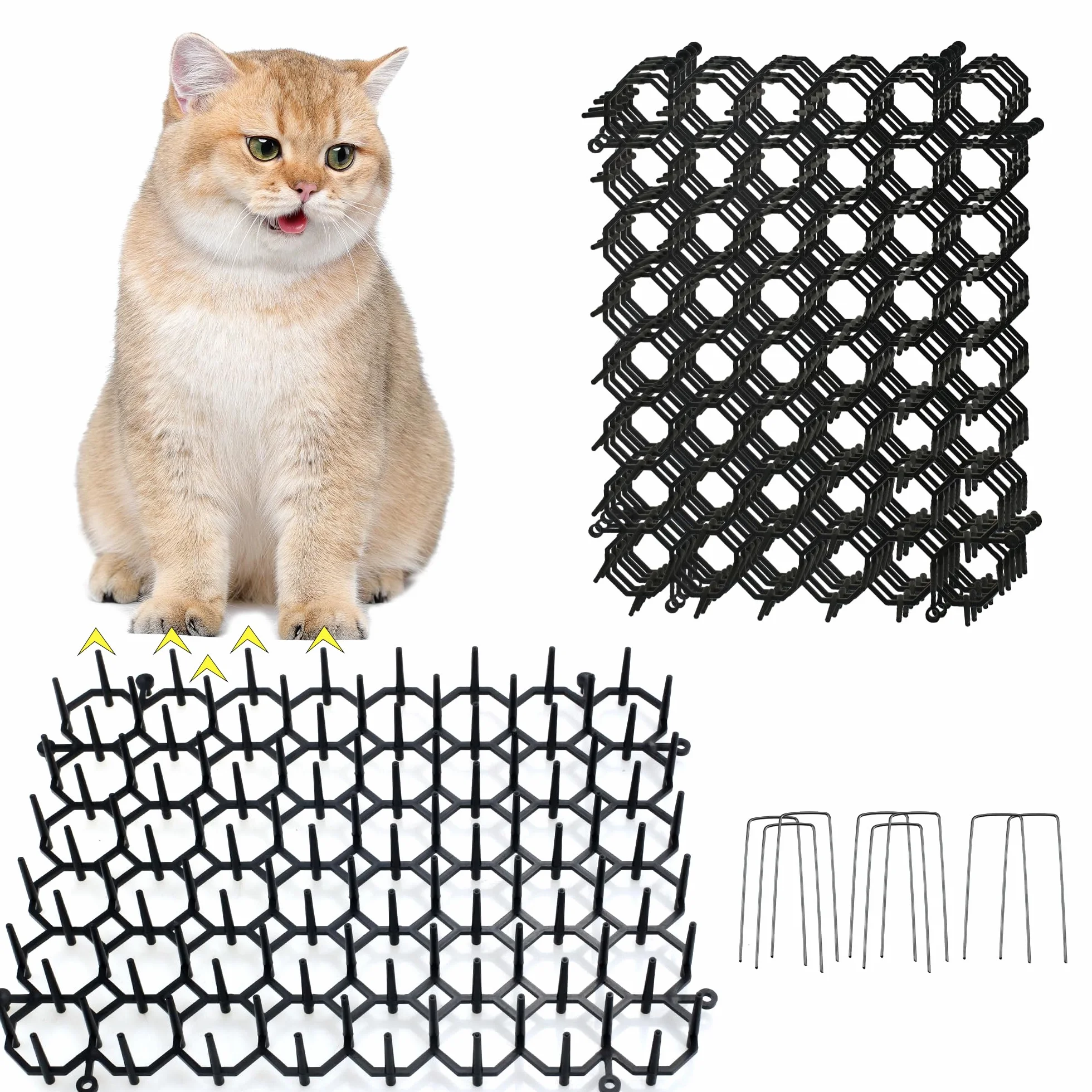 Mata odstraszająca koty – 20,3 x 15,2 cm mata z kolcami, 6 sztuk, utrzymuje koty z dala od roślin doniczkowych, ze śledziami w kształcie 8U, do użytku wewnątrz i na zewnątrz