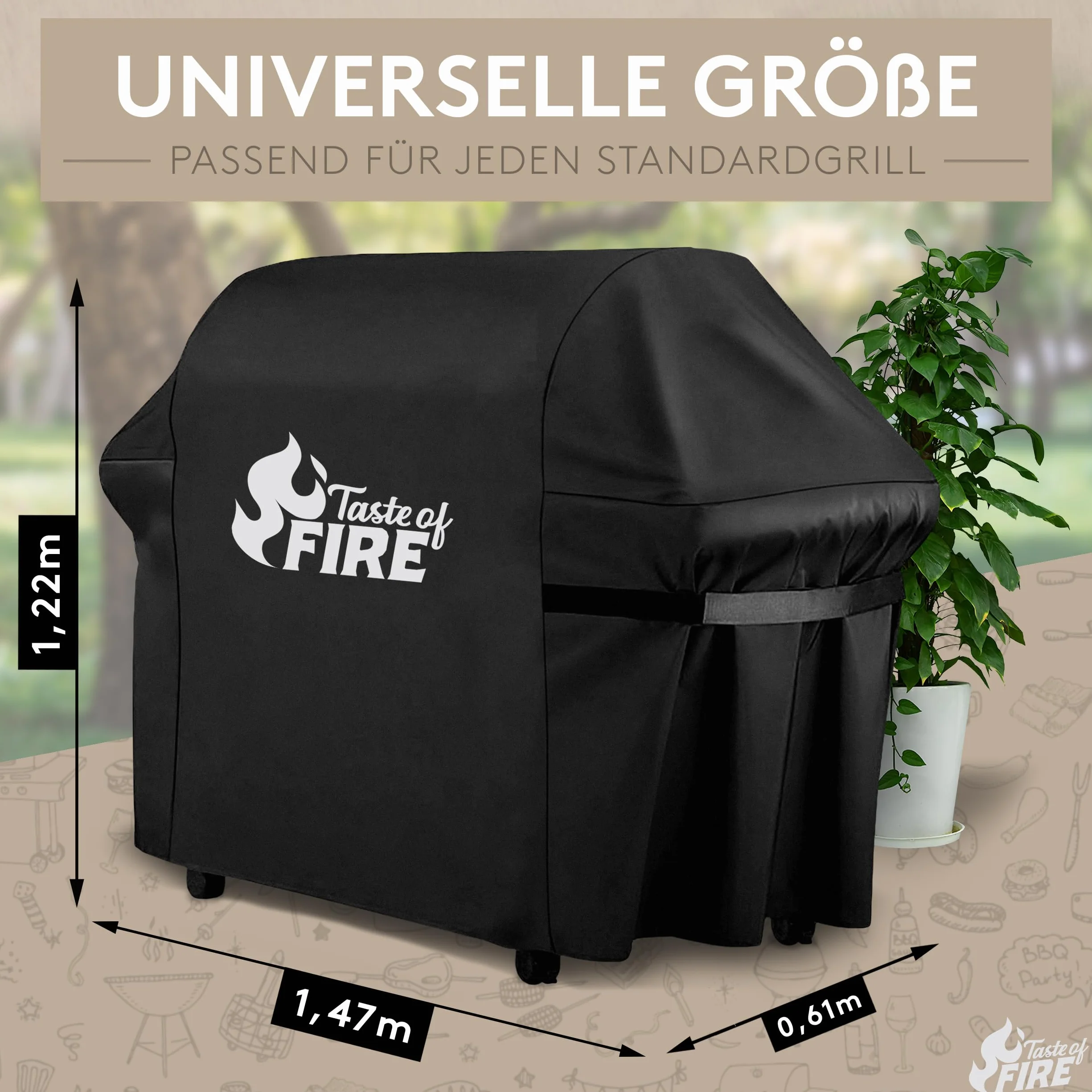 BBQ – uniwersalna osłona na grilla [122 cm x 61 cm x 147 cm] – innowacyjna osłona na grilla, odporna na warunki atmosferyczne i wodoszczelna [100%] – osłona na grill gazowy – plandeka do przykrywania grilla