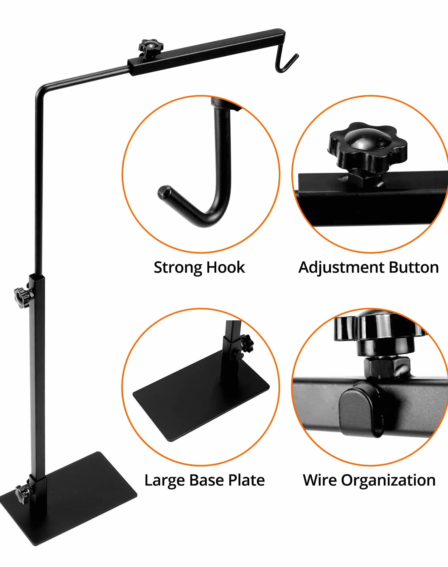 QWORK® Uchwyt lampy gadów do klatki siedliskowej, stojak na lampę grzewczą dla gadów, żółwi, gekonów pająków, regulowana wysokość 38-64 cm, szerokość 20-30 cm