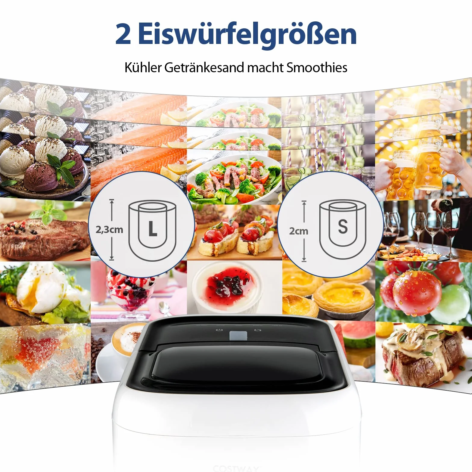 COSTWAY Kostkarka do lodu 2 l, 15 kg/24 h, 9 kostek lodu w 6-8 min, kostkarka do lodu z łopatką LED