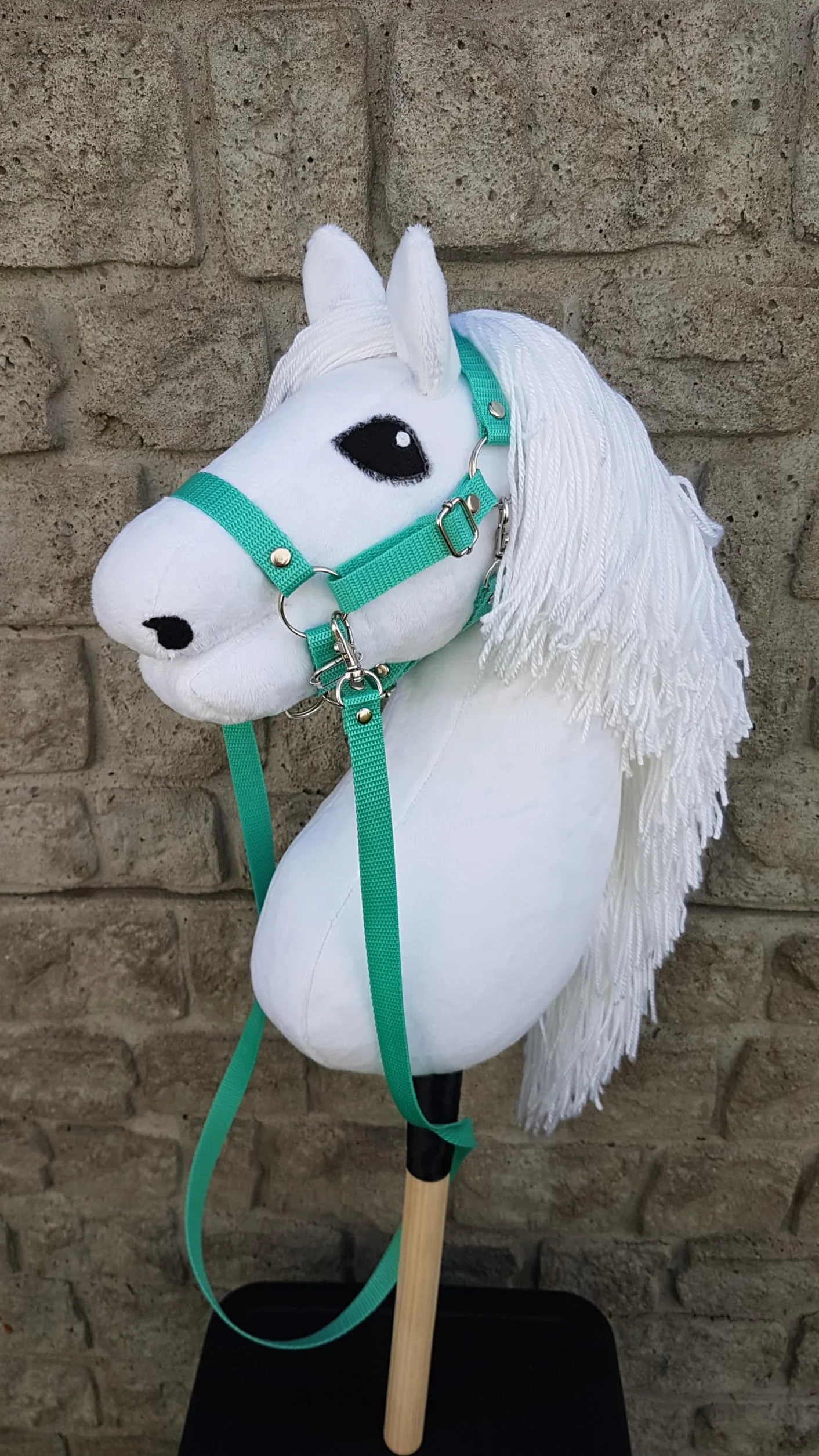 Regulowane ogłowie meksykańskie i miętowy kantar z wodzami dla hobby horse, ręcznie wykonane akcesoria dla hobby horse, rozmiar UNIWERSALNY od A4 do A3