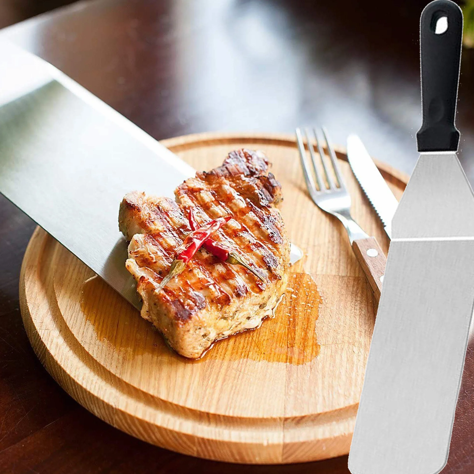 Akcesoria do płyty do burgerów Turner Skrobak do naleśników Flipper, szpatułka ze stali nierdzewnej do metalowej płyty, idealna do grilla i płaskiego talerza, szpatułka do burgerów