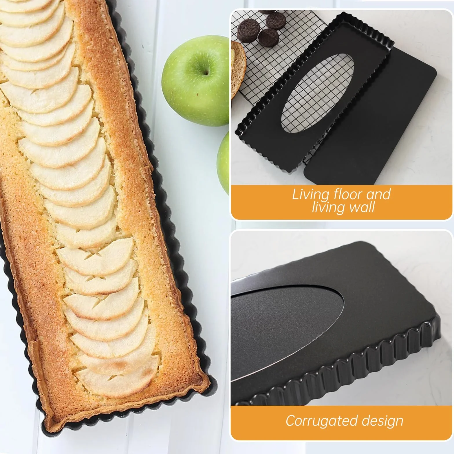 2 sztuki foremek do tarty z wyjmowanym dnem, powłoka zapobiegająca przywieraniu, forma do quiche 35 × 11 cm, prostokątna forma do tarty, forma do quiche z powłoką z falistym brzegiem do