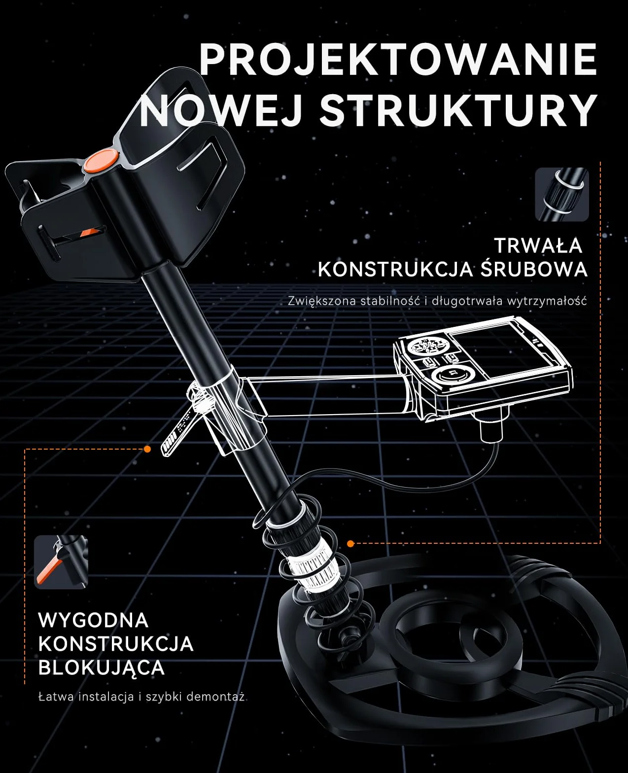 SUNPOW wykrywacz metali 2025 – 5 trybów dla dorosłych, pinpointer, wodoodporna cewka IP68 30 cm, 2× wyświetlacz HD-LCD, chip DSP, regulowany trzpień, spiralna konstrukcja, kompletny zestaw
