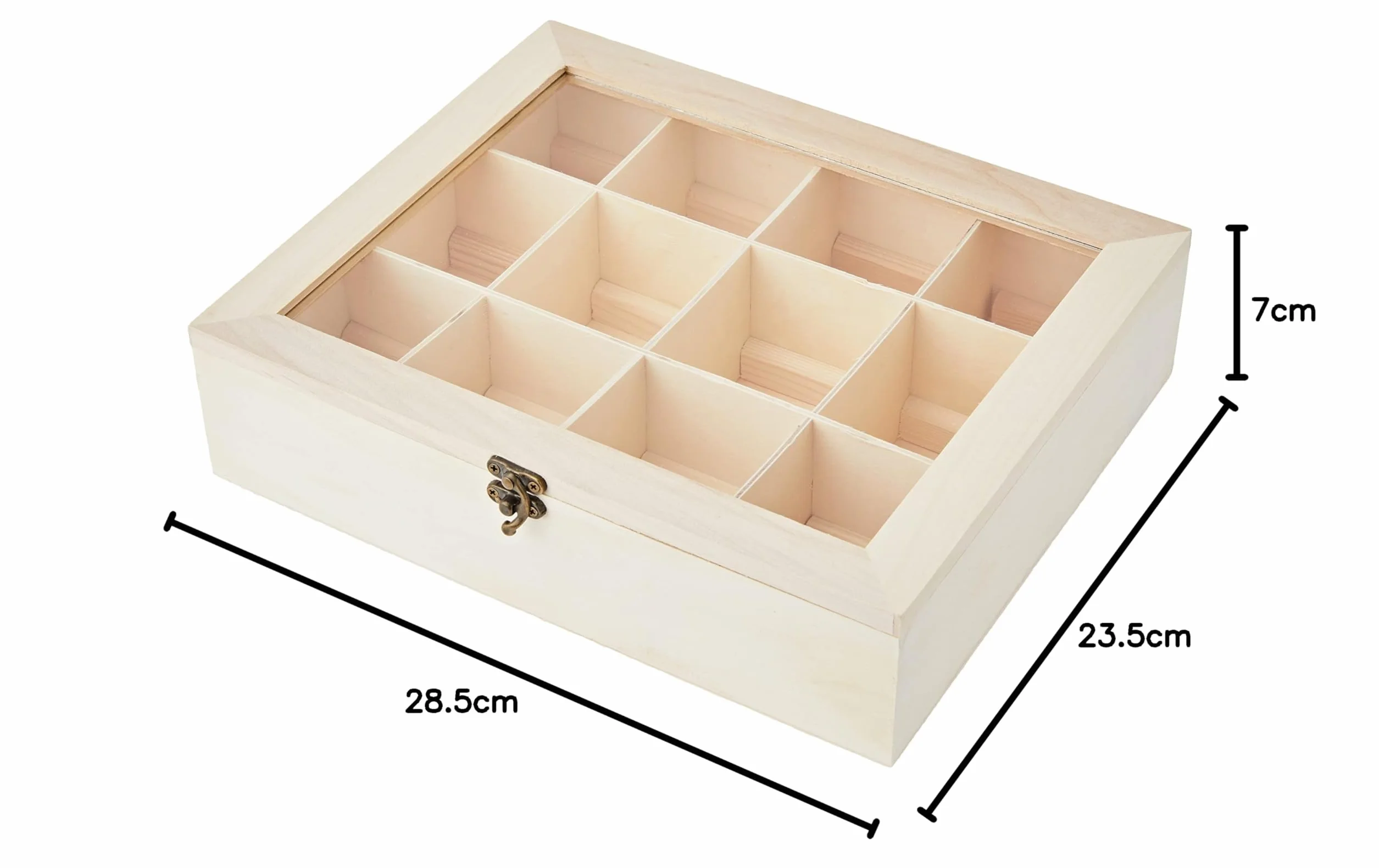 Rayher 6241500 Drewniane pudełko na herbatę z 12 przegródkami - pudełko do przechowywania przypraw, torebek na herbatę, przyprawy, kawa w kapsułkach - idealne pudełko na drewno do każdej kreatywnej
