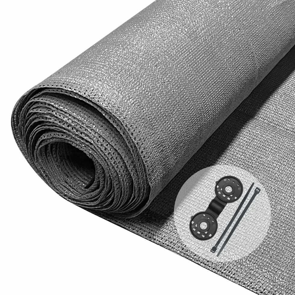 VOUNOT Siatka maskująca 1,5 × 10 m, siatka zacieniająca HDPE, 150 g/m², 85% zacienienia, odporna na promieniowanie UV, odporna na rozdarcie ogrodzenie z otworami i opaskami kablowymi, szara