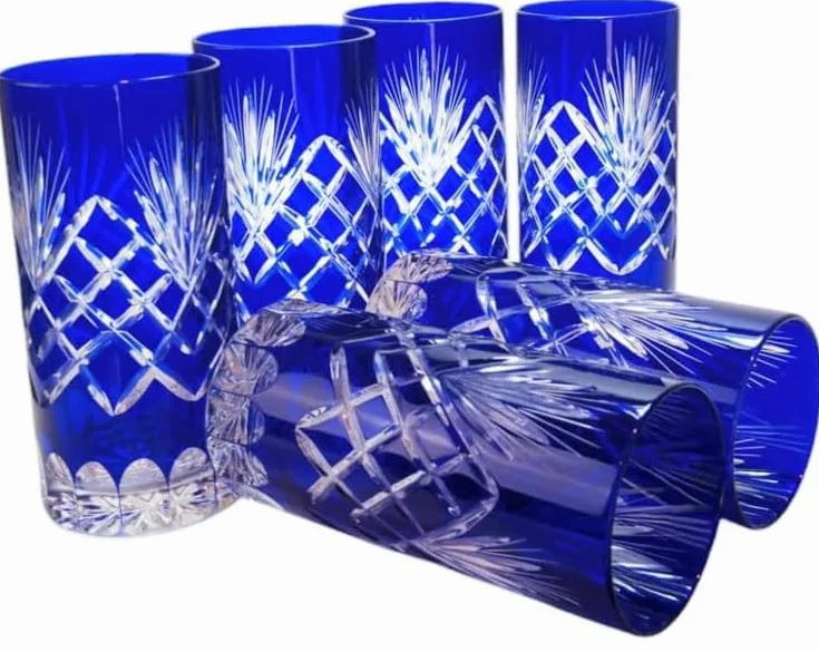 MaRika Kryształowe szklanki do wody i szklanki do picia 320 ml – kobalt, ręcznie zdobione eleganckie szkło – zestaw 6 sztuk w opakowaniu prezentowym, idealne na co dzień i jako prezent
