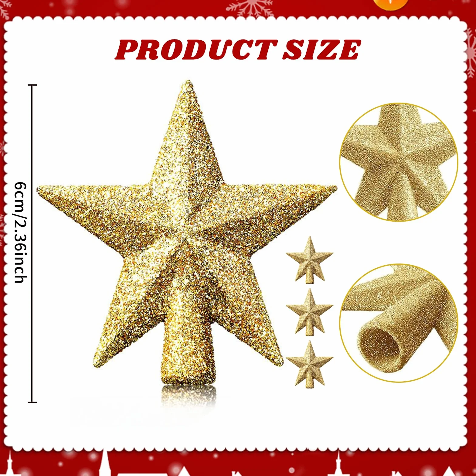 6 cm Gwiazda choinkowa, mini choinka bożonarodzeniowa, mała choinka, mini gwiazdki do dekoracji małej choinki (6 cm -Glitter: złoty)