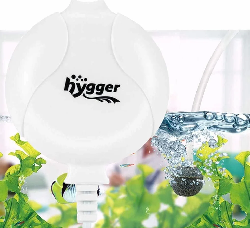 hygger Pompa tlenowa do akwarium, bardzo cicha pompa powietrza do akwarium, poziom hałasu niższy niż 33 dB, 1,5 W, wydajna pompa tlenowa 420 ml/m, nadaje się do basenów rybnych i nanoakwariów