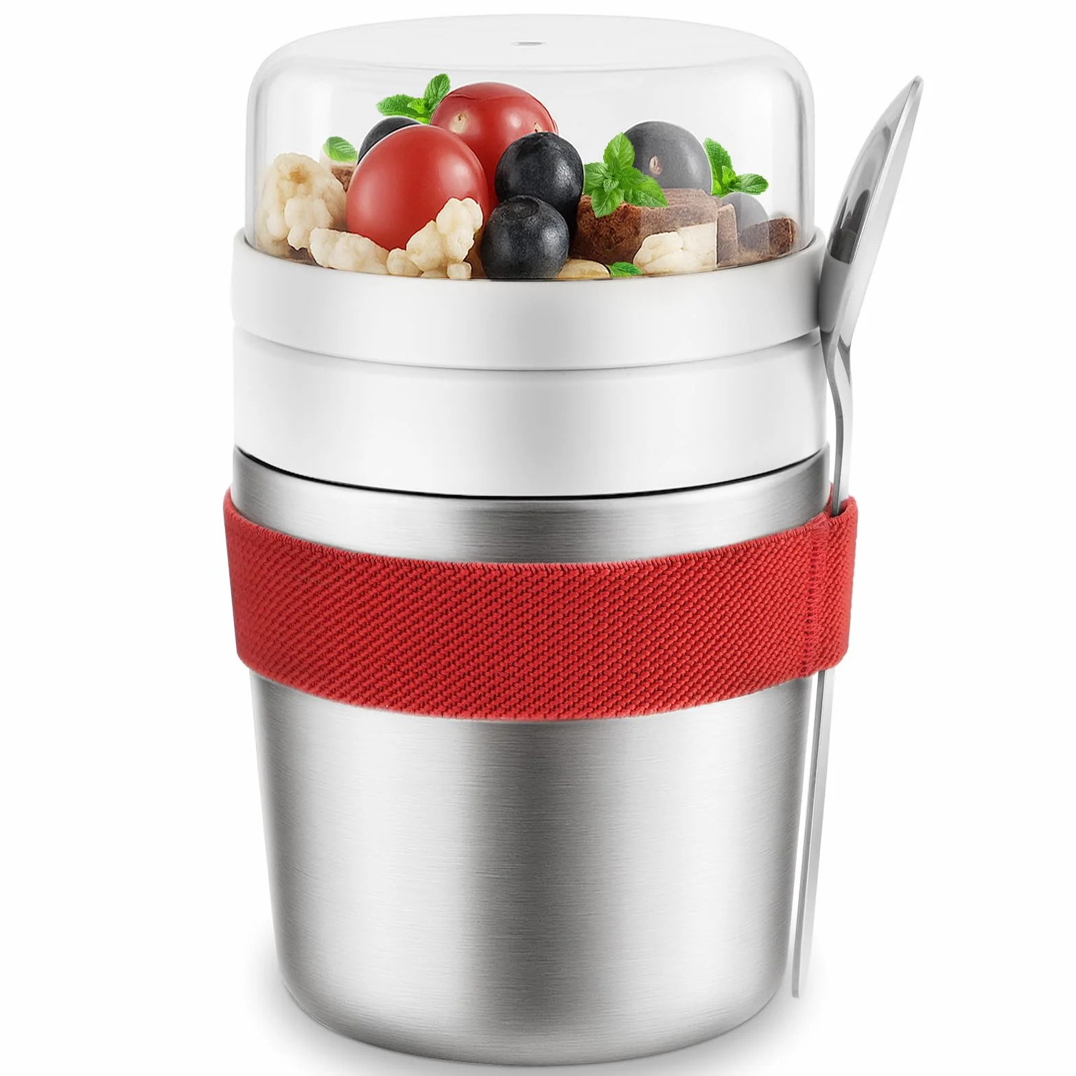 Kubek na musli na wynos 500 + 200 ml, ze stali nierdzewnej, wewnętrzna ścianka, kubek termiczny do jedzenia, izolowana stal szlachetna kubek na jogurt do musli