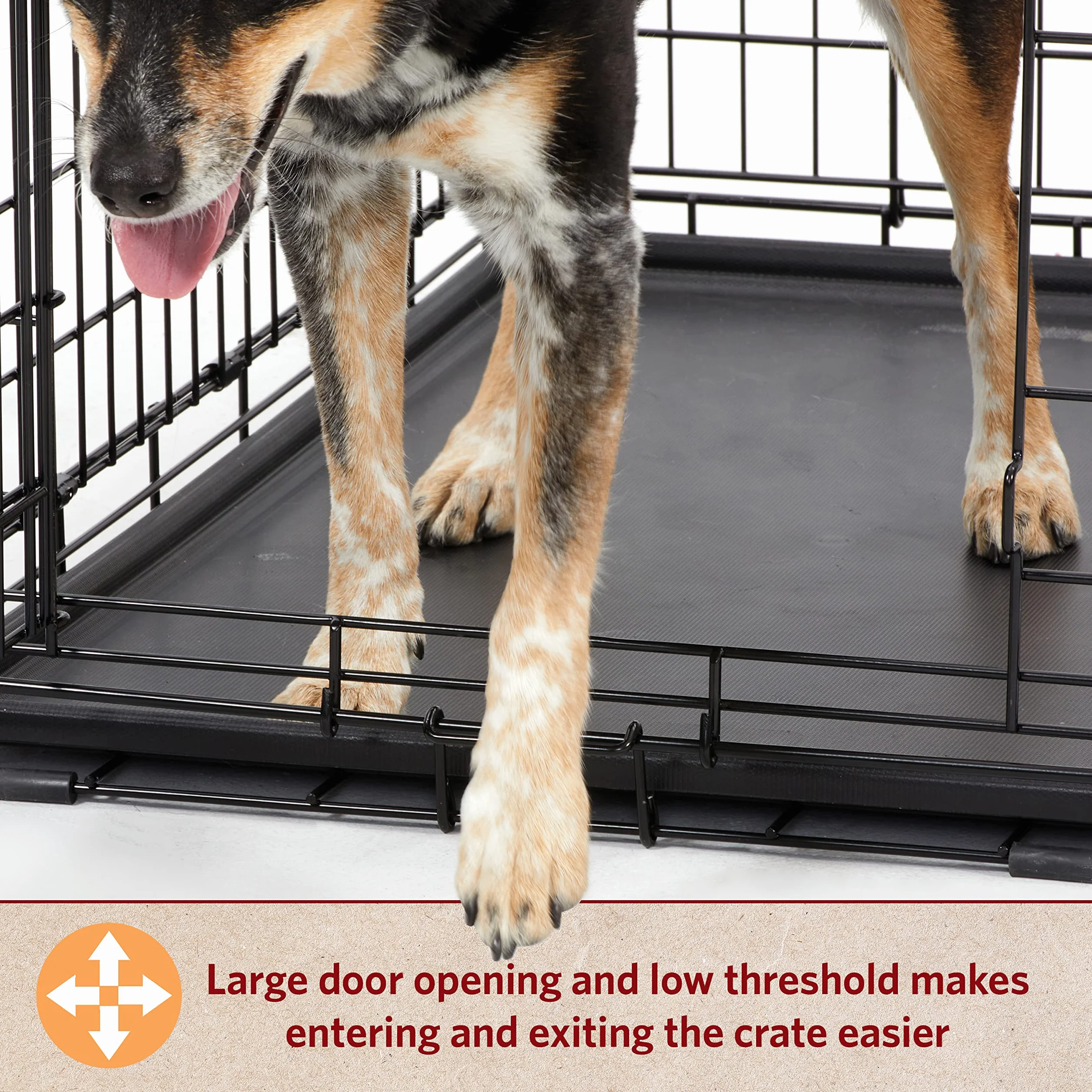 MidWest Homes for Pets Newly Enhanced Life Stages podwójne drzwi, średnia składana metalowa skrzynia dla psa z przegrodą, chroni podłogę, szczelna patelnia dla psa, z psem, czarna, 1636DDU
