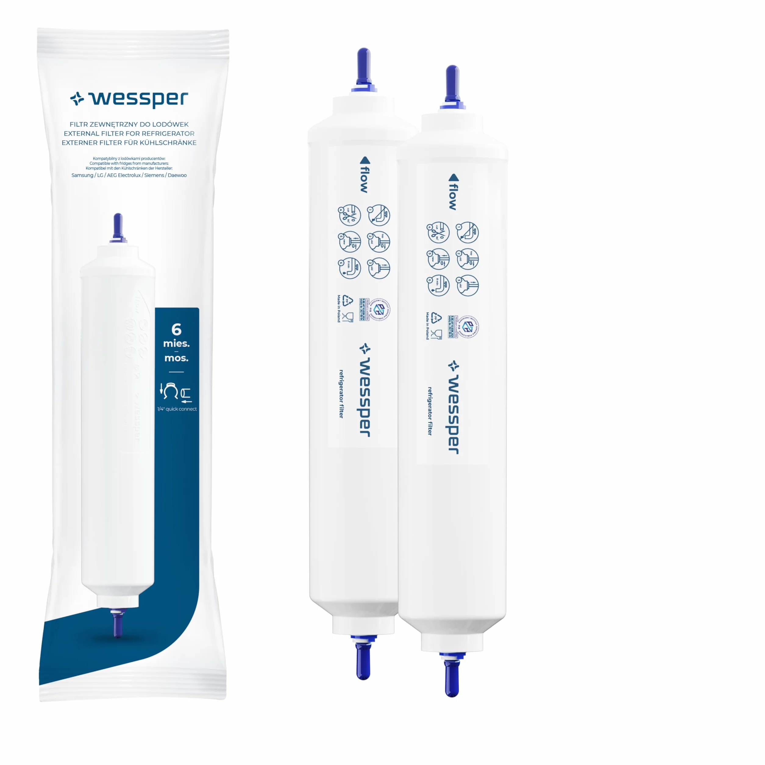 Wessper 2x Filtry wody do lodówki kompatybilny z Samsung LG AEG Haier Whirpool - zamiennik filtrów: DA29-10105J, HAFEX/EXP, DA99-02131B, WSF-100, 5231JA2010B, 0060823485A, BL9808, EF-9603, 3890JC2990A