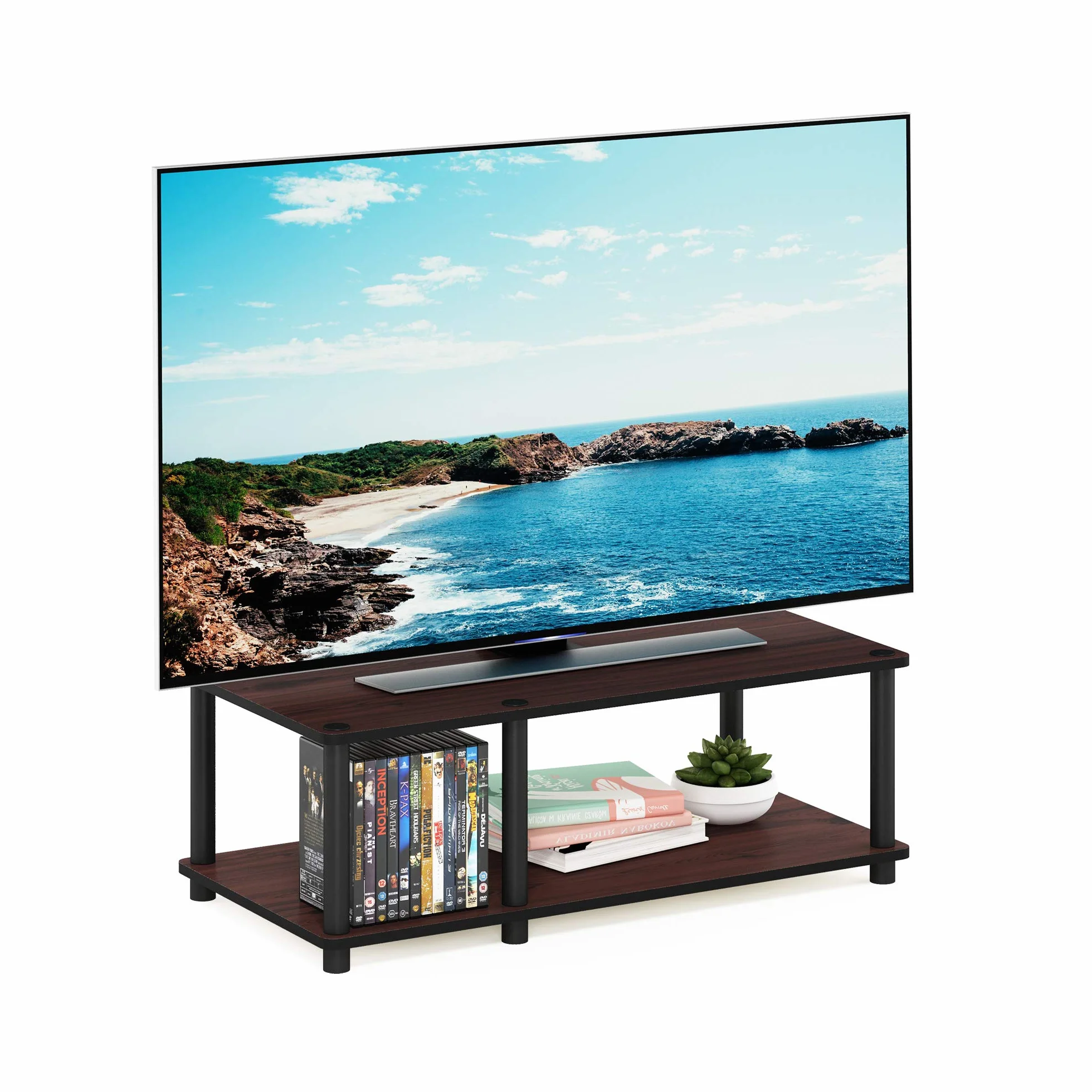 FURINNO Stojaki na telewizory bez narzędzi, ciemno-wiśniowy/czarny, jeden rozmiar