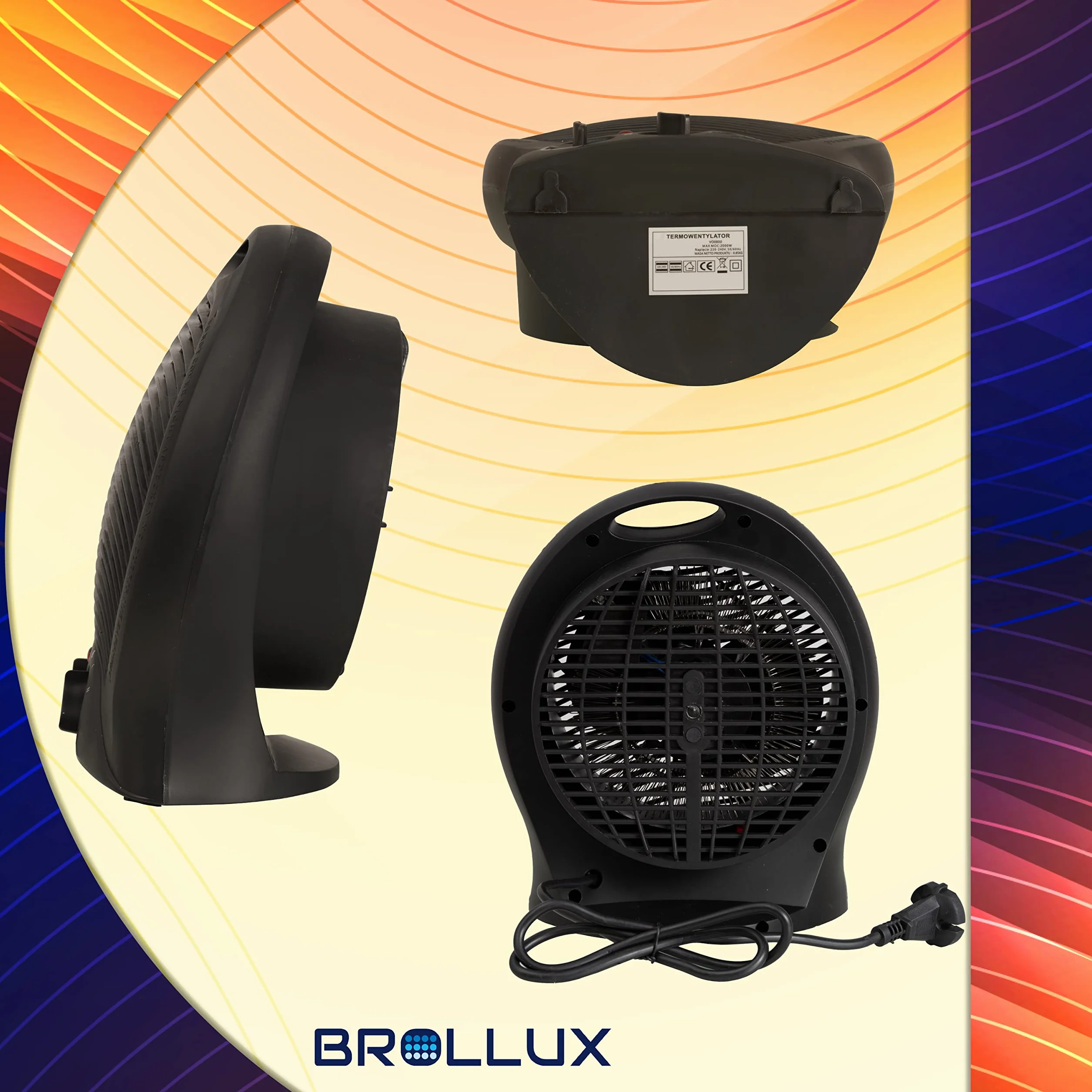Brollux Elektroheizung 2000W mobilny grzejnik VO-B termowentylator, grzejnik spiralny, grzejnik elektryczny, czarny
