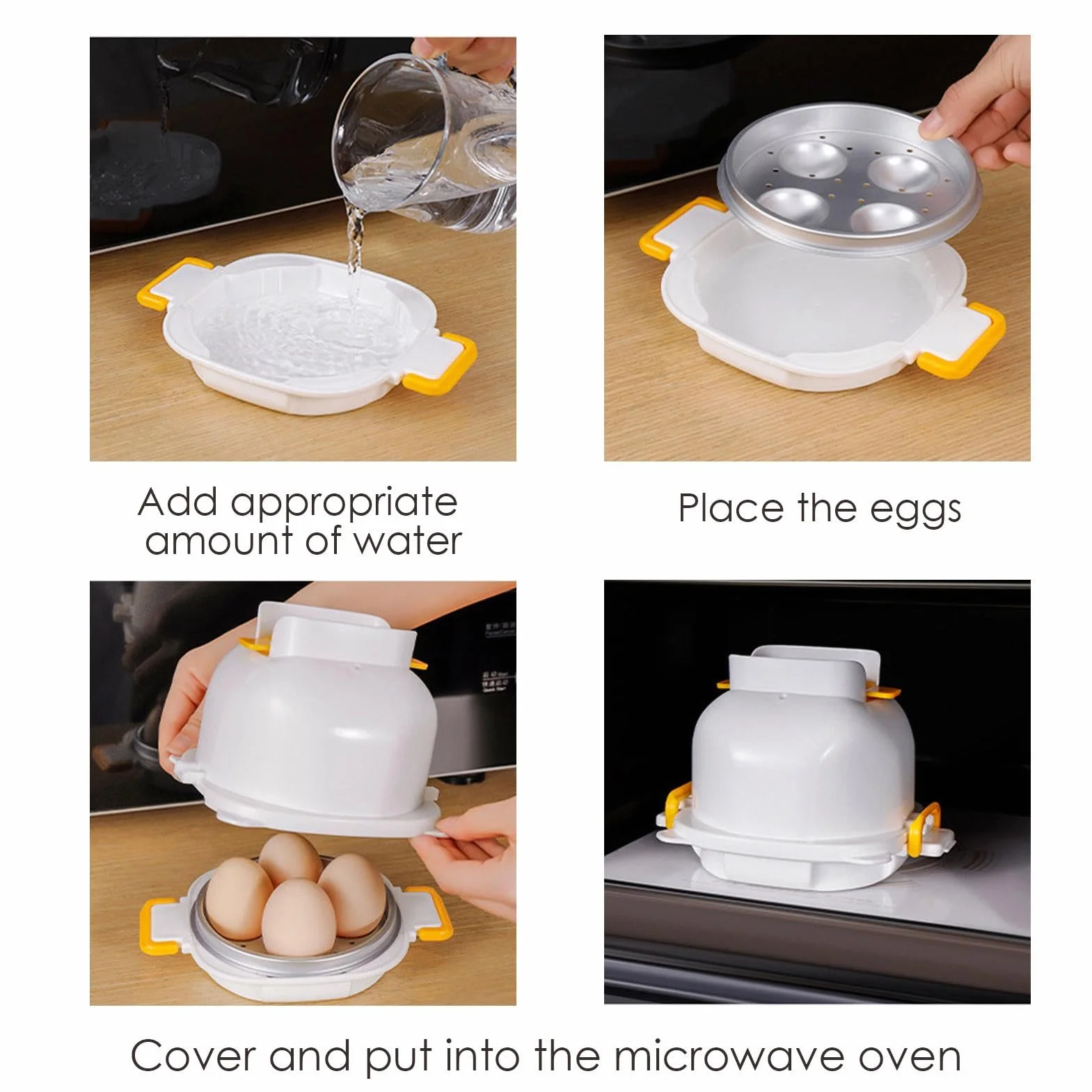 Microwave Egg Cooker with 4 Egg Capacity | Quick Egg Cooking Pod with Egg Cutter | Wielofunkcyjne ?dzie kuchenne do szybkiego przygotowania jaj w domu, pracy lub szkole. Wygodny i kompaktowy