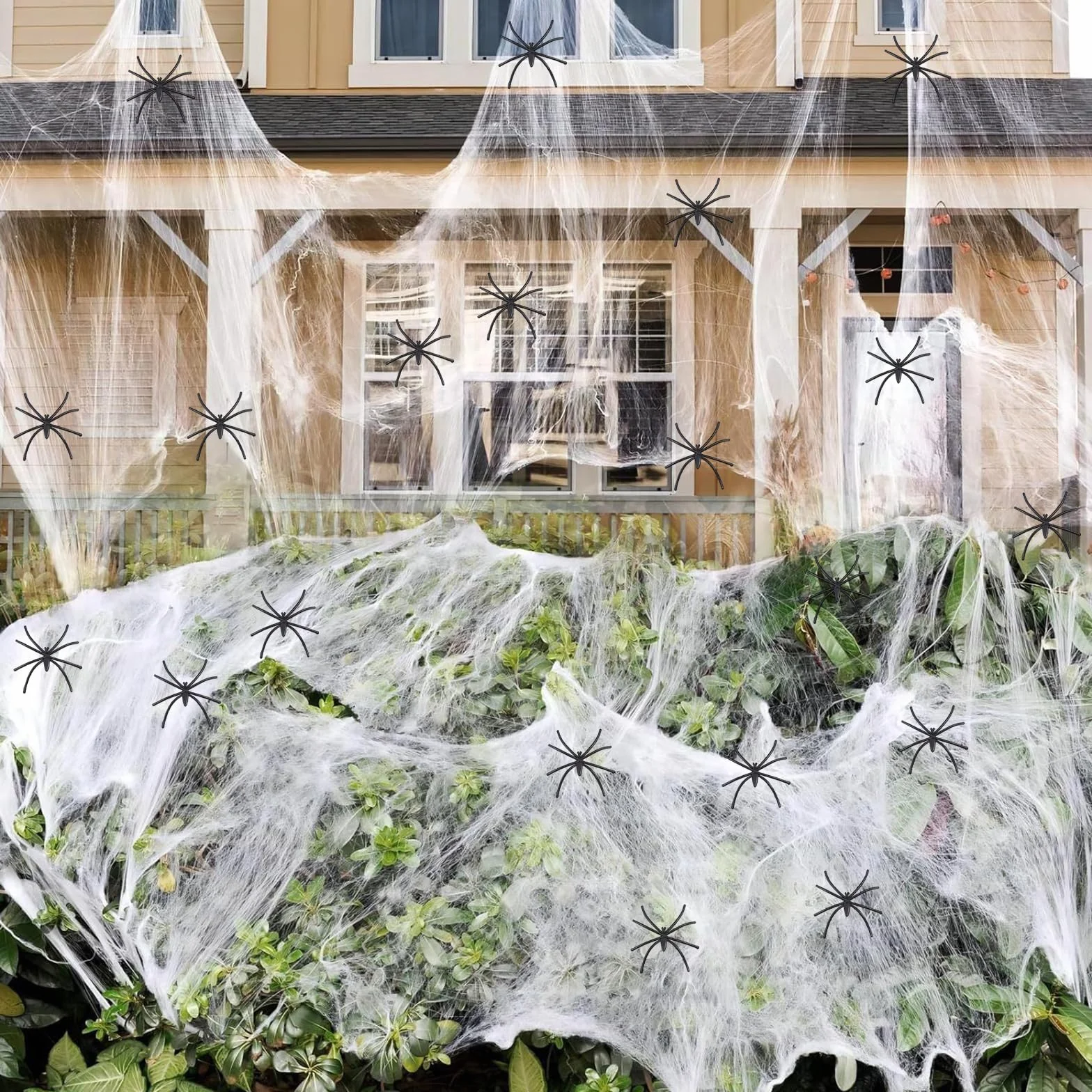 SSKHE Pajęczyna Halloween, 240 g rozszerzalne pajęczyny z 60 realistycznymi fałszywymi pająkami, dekoracja na Halloween, do wewnątrz na zewnątrz ogrodów garażu imprezy nawiedzony dom