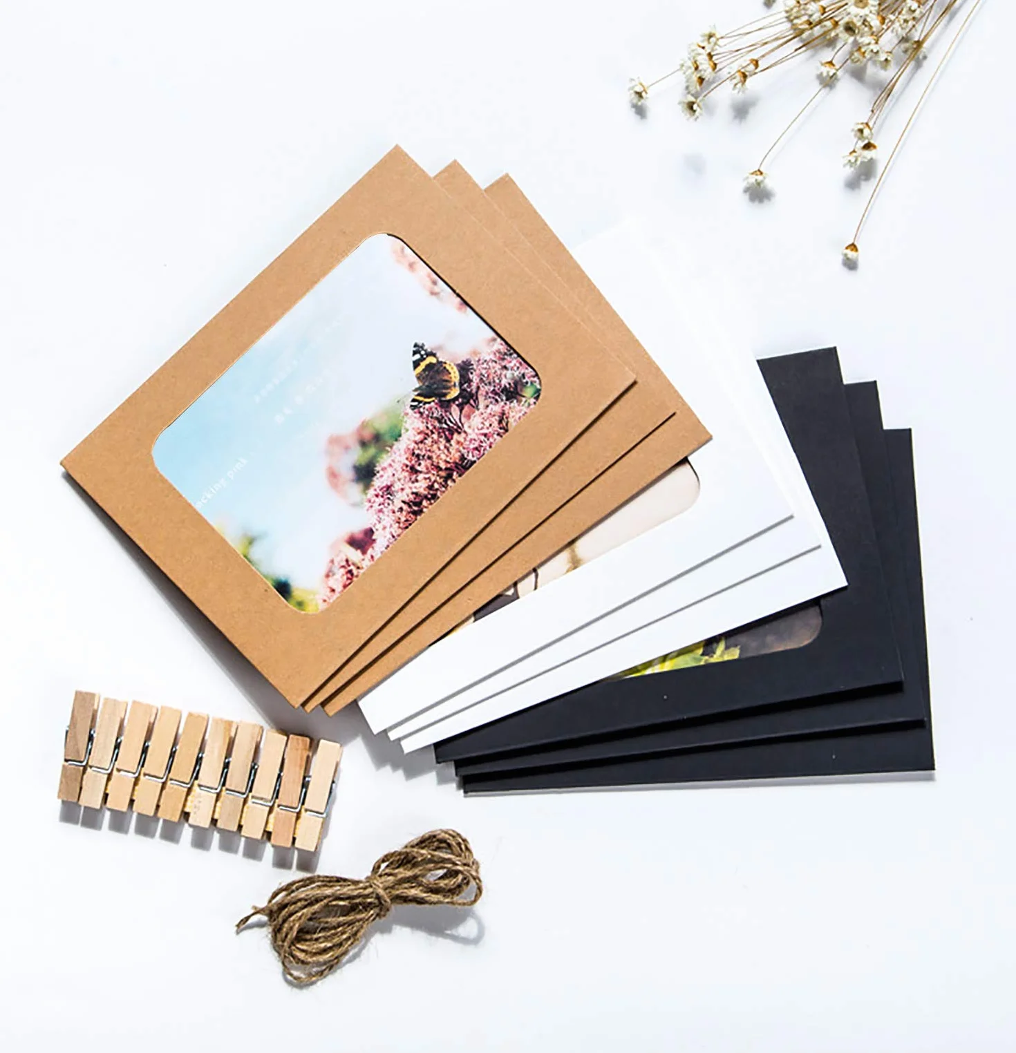 DIY papierowa ramka na zdjęcia z ramkami do zawieszania albumu z drewnianymi klipsami na ścianę z juty 30 sztuk dekoracja 3 kolory