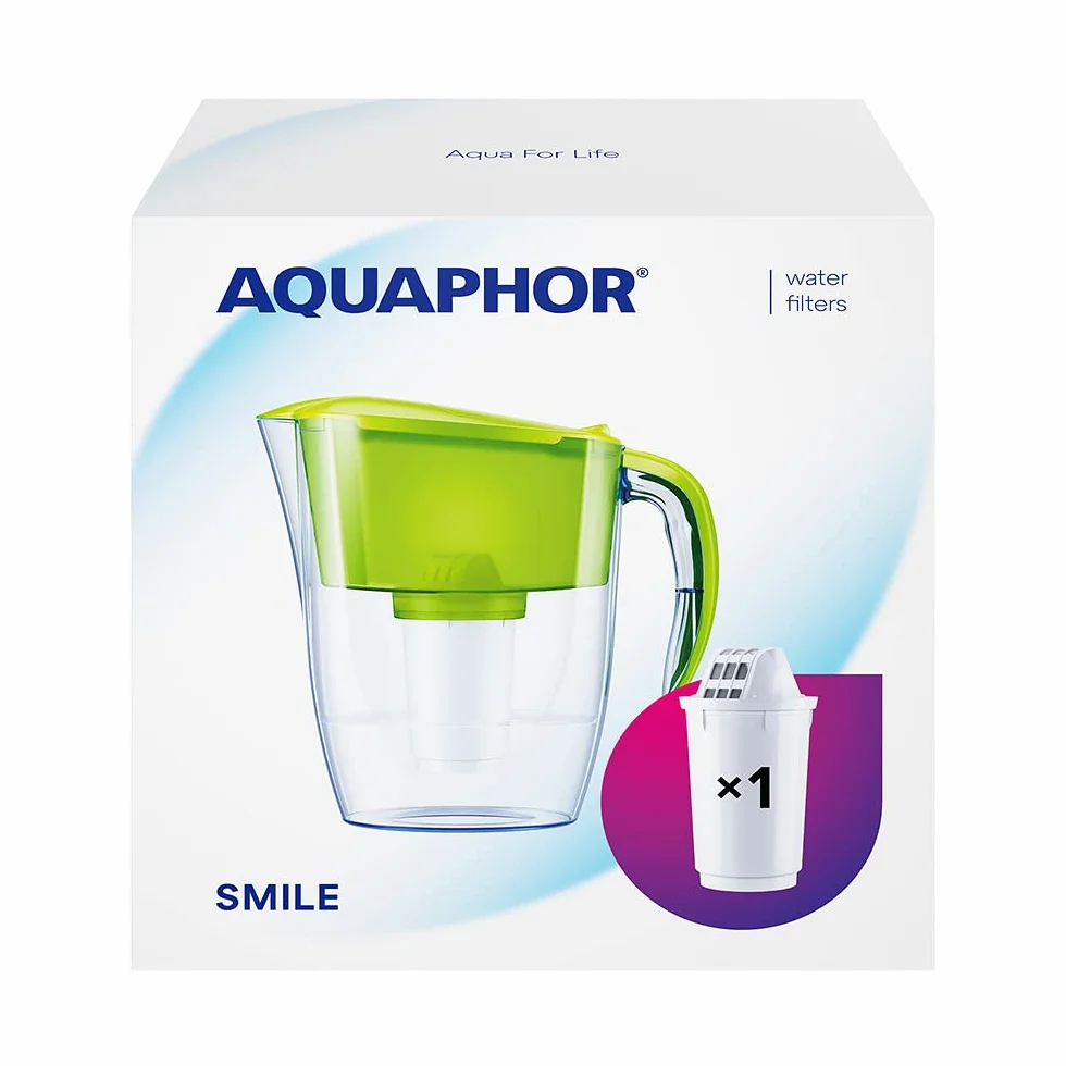 AQUAPHOR Jasnozielony filtr do wody z 1 filtrem A5 z magnezem Redukuje kamień i chlor. Karafka do 2,9 l I Kompaktowy i lekki filtr do wody I Stołowy filtr wody I Pasuje do