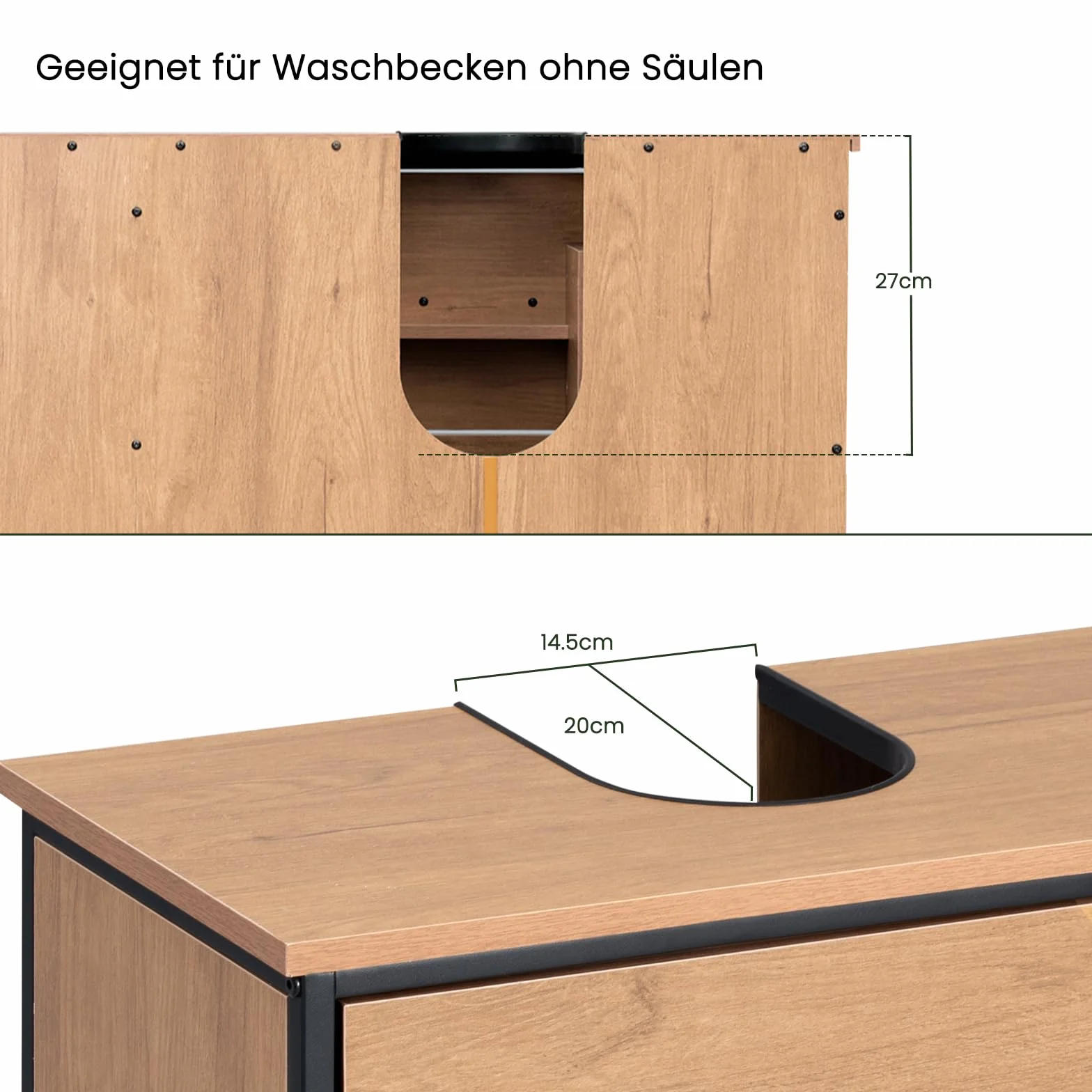 EUGAD Szafka pod umywalkę, szafka łazienkowa z 2 szufladami, 3 otwarte półki, szafka dolna z regulowanymi półkami, wolnostojąca szafka pod umywalkę, 90 x 60 x 30 cm