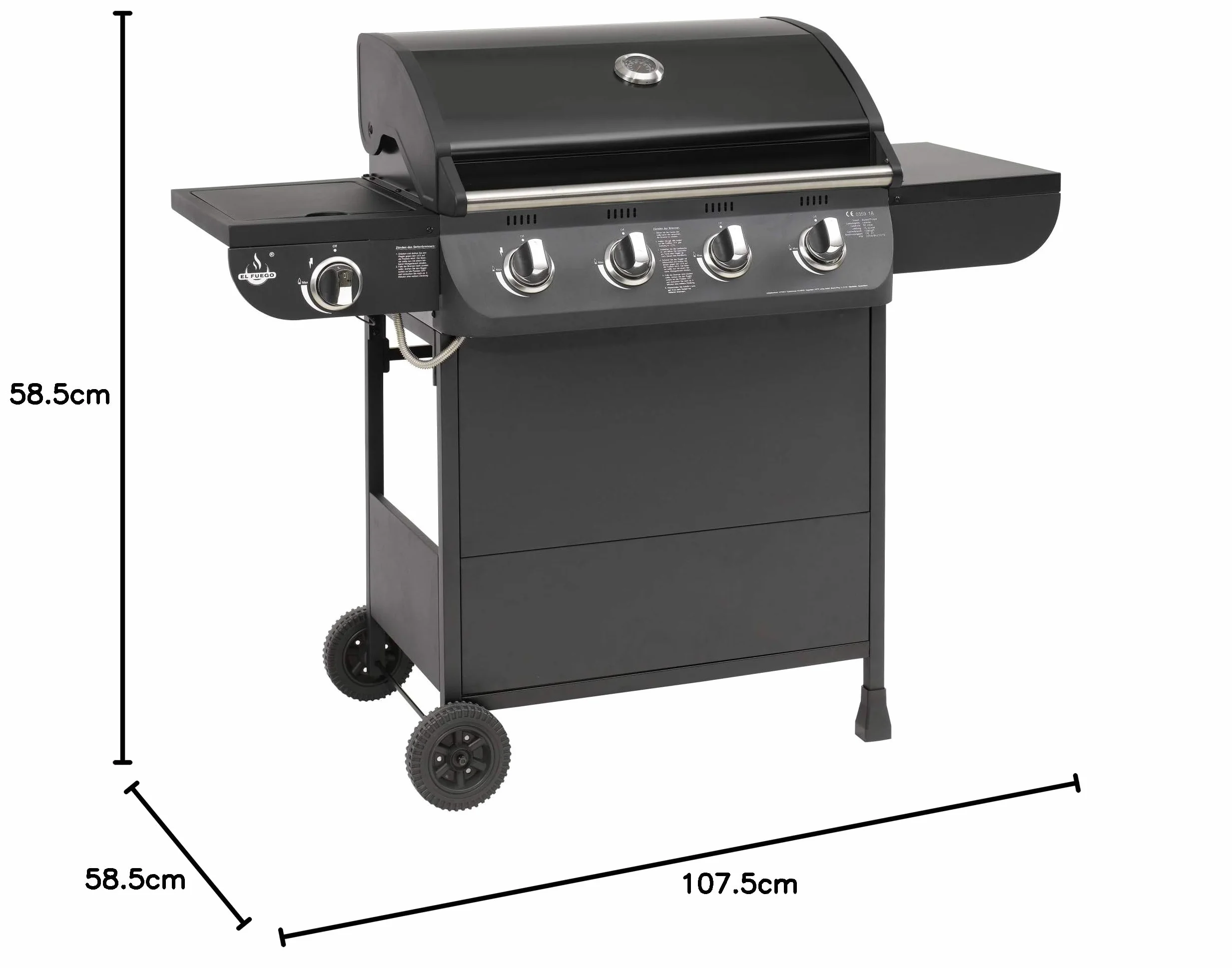 Grill gazowy "COLUMBUS" 4 + 1 palnik firmy El Fuego® BBQ BBQ grill na kółkach, grill gazowy Barbecue AY 563