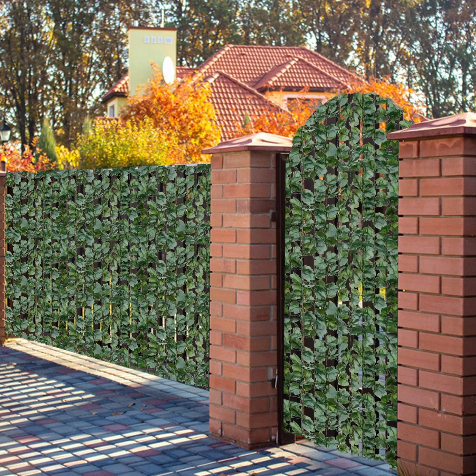 COSTWAY sztuczny bluszcz do ogrodu, ochrona przed spojrzeniami, liście, ochrona przed wiatrem, ściana roślinna, żywopłot, bluszcz, do żywopłotu, na balkon, jako dekoracja zewnętrzna, żywopłot, zielony