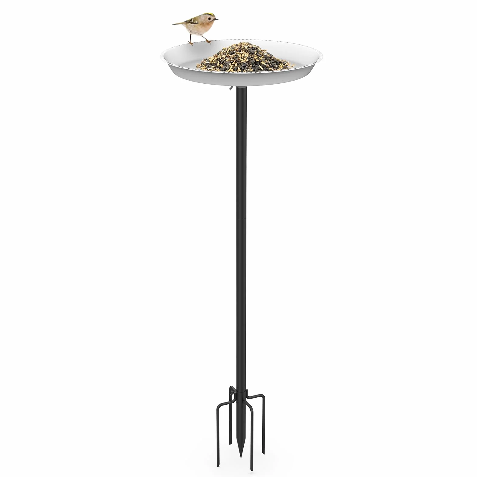 EFUTURETIME Poidło dla Ptaków Stojące z Metalu, φ 30 x 90 cm, Duży Pojemnik na Karmę z Regulacją Wysokości, Mrozoodporne, Białe