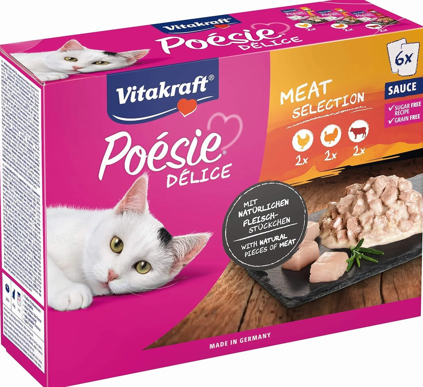 Vitakraft Poezja Karma dla Kota, Kurczak/Indyk/Wołowina, 6x85g