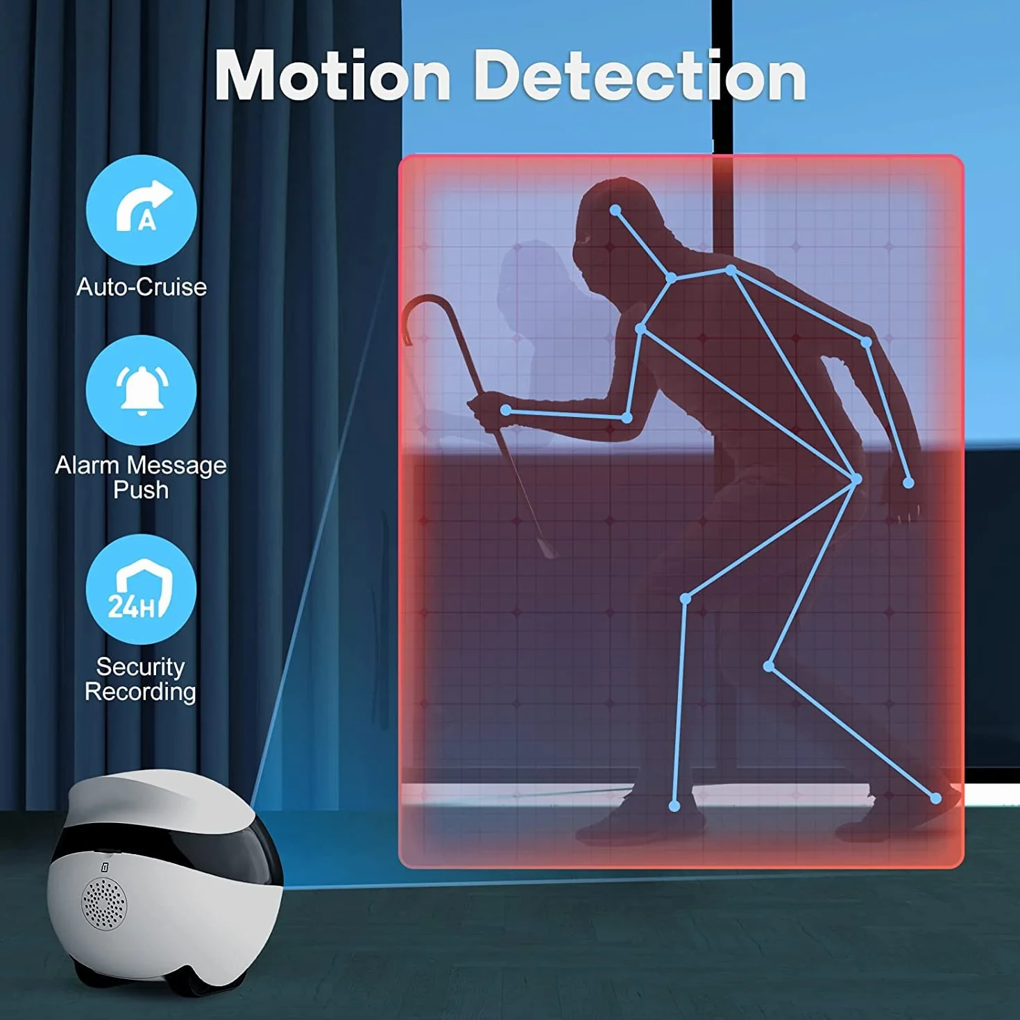 Enabot Bezprzewodowa kamera do monitoringu wewnątrz, 1080p, mobilna kamera kopułkowa, Wi-Fi IP z 2-kierunkowym dźwiękiem, podczerwień, Auto-Cruise, zdalny dostęp, gniazdo na kartę SD