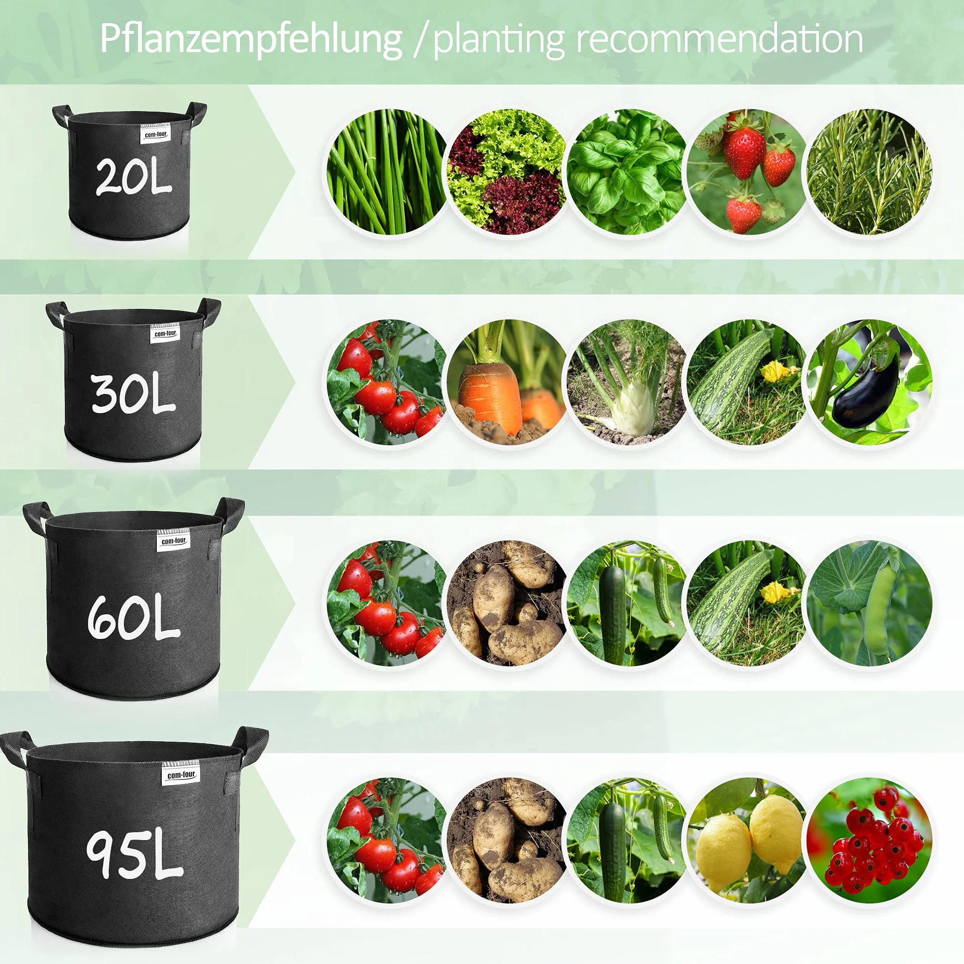 COM-FOUR® 5x worek na ziemniaki 30 L - pojemniki z uchwytami na pomidory - torba na rosliny - doniczka na sadzonki pomidorów - worek do ochrony roslin (30L - 5 sztuk)
