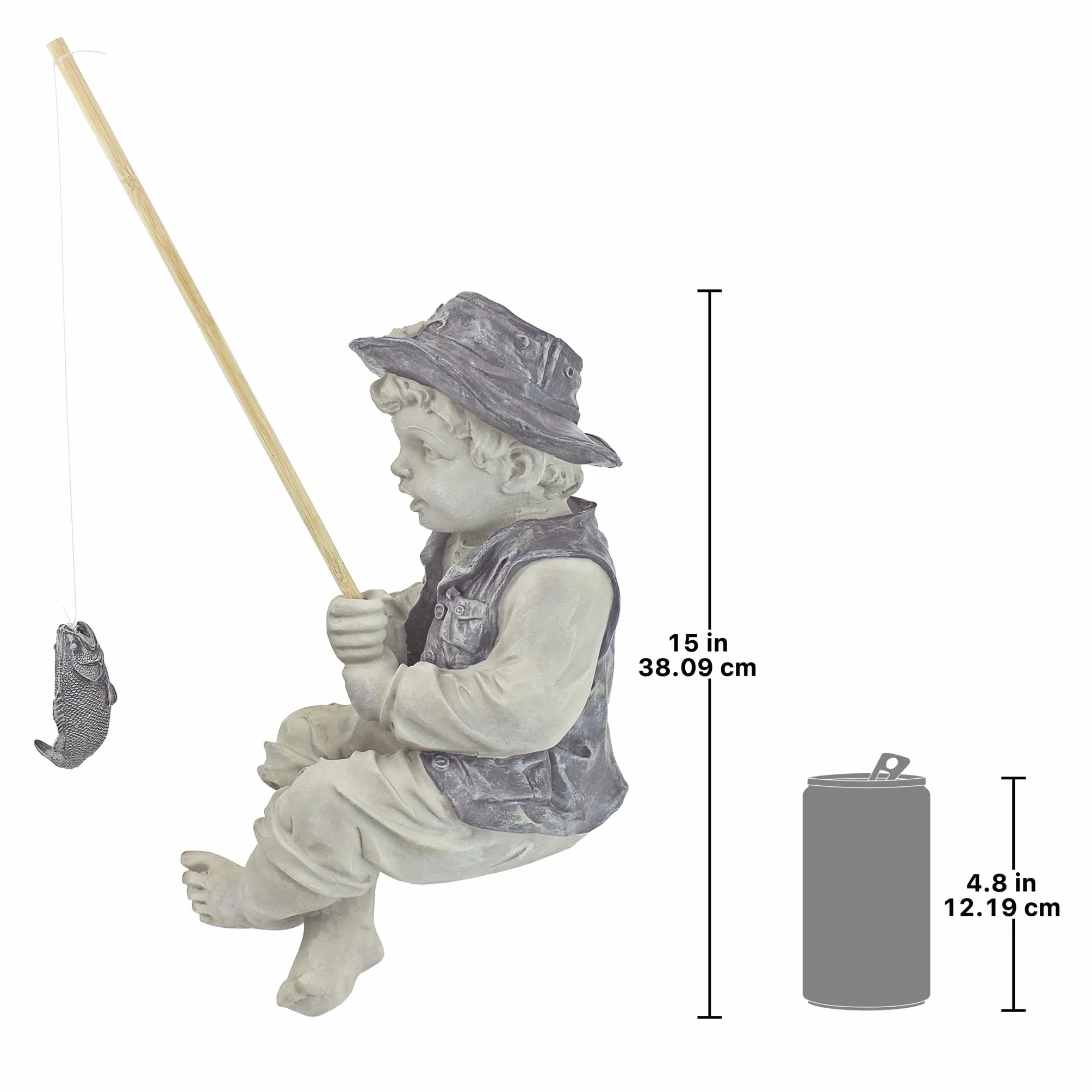 Design Toscano NG32122 Fryderyk Mały Rybak z Awinionu Chłopiec Wędkarstwo Ogród Statua, 38 cm, Żywica Poliestrowa, Dwukolorowy Kamień