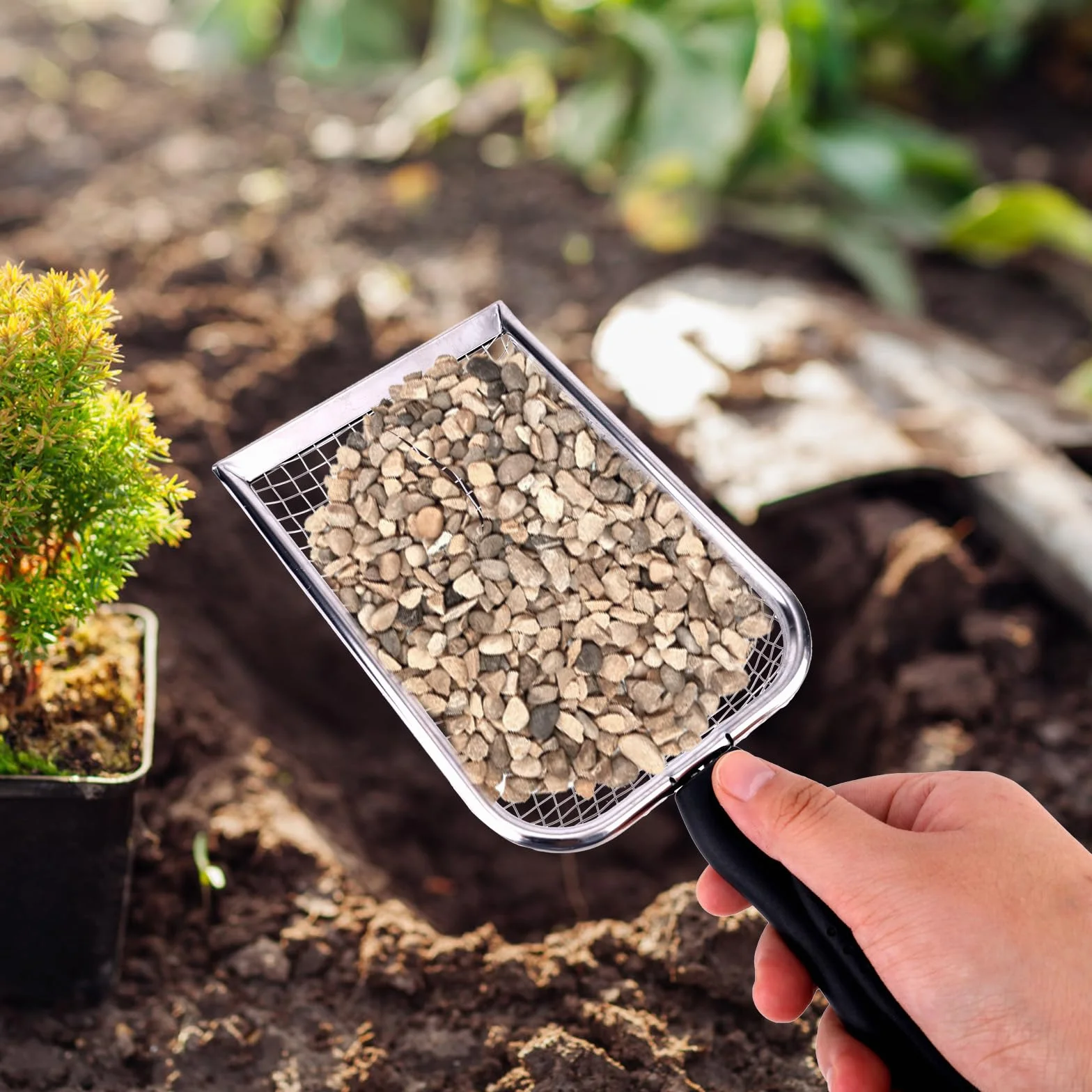 Gosknor 2 Szt. Sito do Gleby Ogrodowej, 5 i 2,8 mm Sito do Piasku i Kompostu z Ergonomicznym Uchwytem Łopatka Piasku i gleby Ogrodowej Skał Ziemi Kompostu