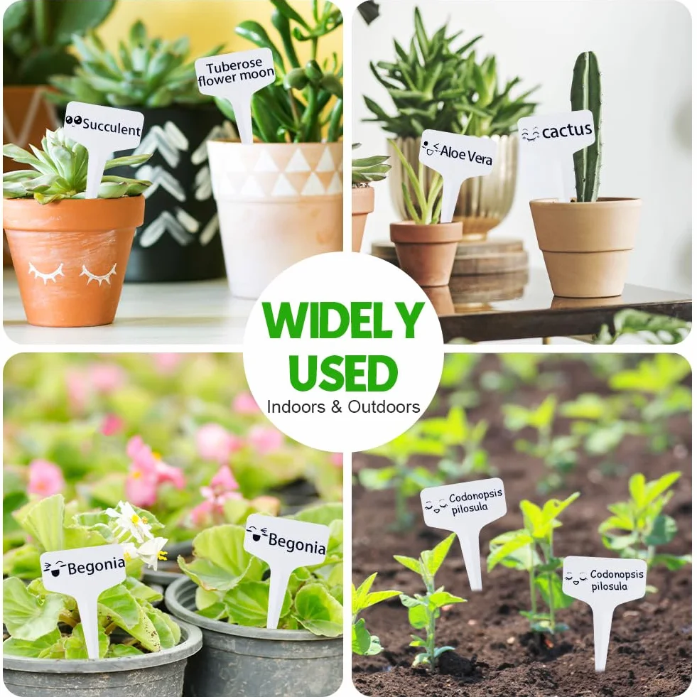 Białe plastikowe etykiety do roślin, 10 x 6 cm, etykiety z nazwą roślin, wielokrotnego użytku, etykiety do roślin zewnętrznych, plastikowe, z markerem, wodoodporne, ogrodowe etykiety do nasion