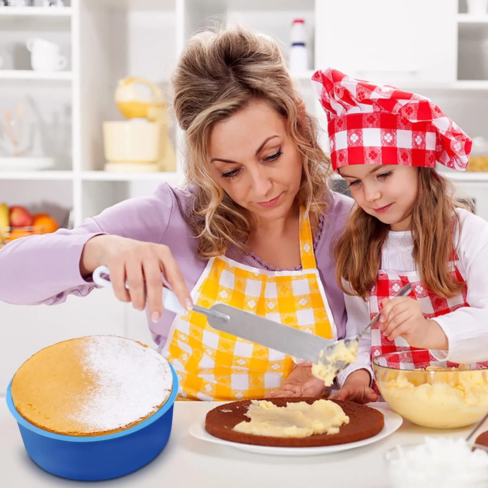 Zestaw 2 silikonowych form do pieczenia, elastyczne formy do ciasta, 6 cali, okrągłe, warstwowe, do fritkownicy powietrznej, silikonowa forma do ciasta, do pieczenia i układania warstw dla