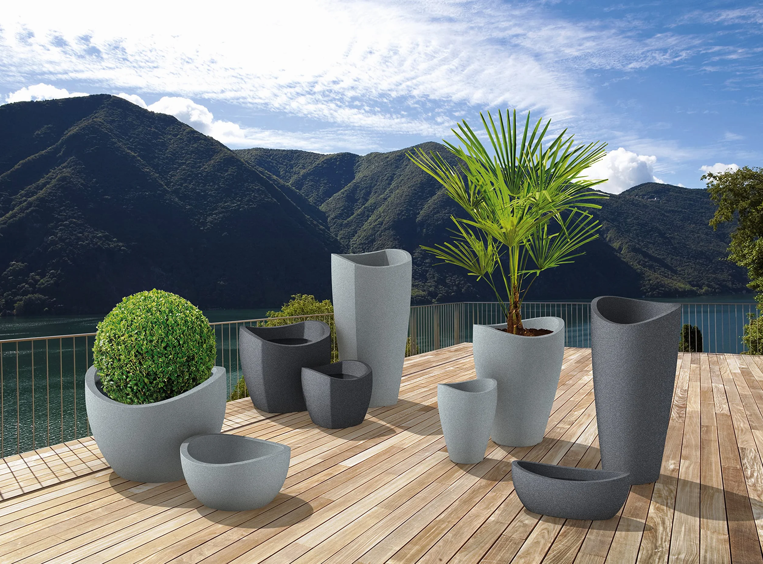 Scheurich Wave Globe High, wysokie naczynie z tworzywa sztucznego, czarno-granit, średnica 50,5 cm, wysokość 67 cm, pojemność 33 l.