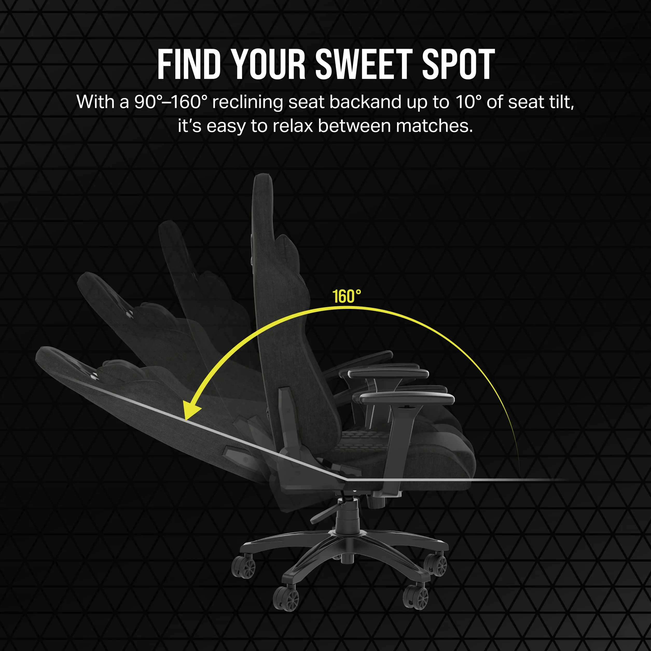 Corsair TC100 Relaxed Fotel do gier - tkanina - design inspirowany sportami motorowymi - poduszka lędźwiowa - odpinana poduszka na kartkę z pianki memory - czarny