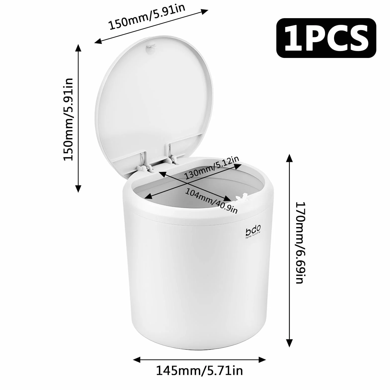 Mini stołowy kosz na śmieci z pokrywką, 4 l, do toaletki, mały pojemnik na odpady stołowe, na biurko, stolik nocny, do łazienki, kuchni, sypialni, salonu, biura (15 x 15 x 17 cm, biały)