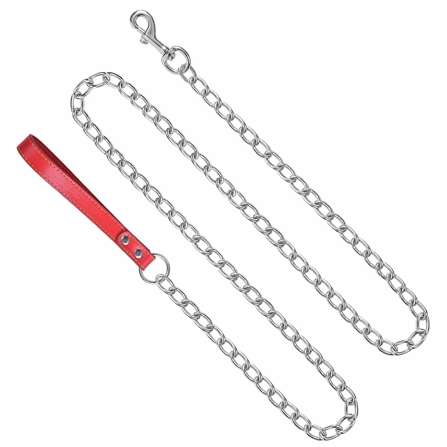 Smycz dla psa z metalu, 180 cm, smycz treningowa dla psa, wysokowydajny łańcuch dla psa, smycz ze skóry i metalu, dla dużych, średnich i małych psów, czerwona