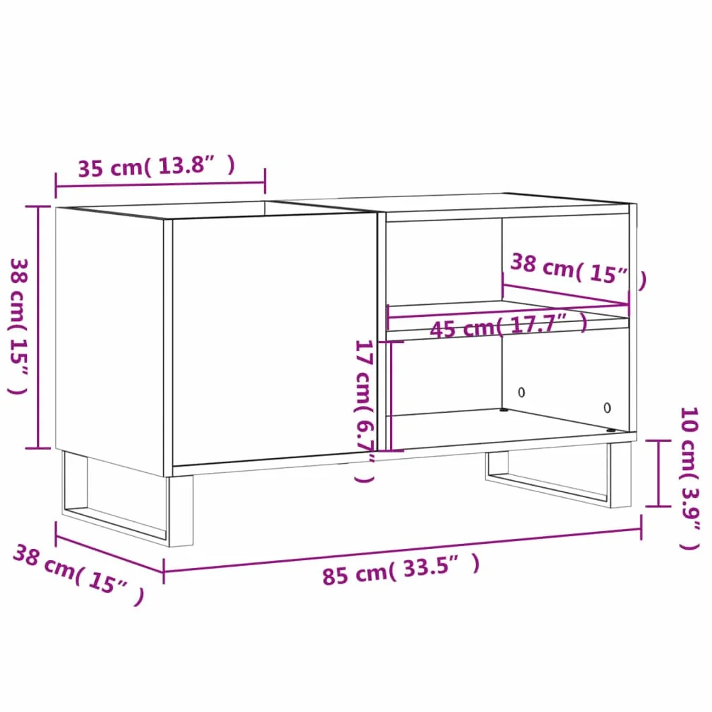 Szafka panelowa czarna z materiału drewnopochodnego 85 x 38 x 48 cm z żelaznymi nogami, przestronna przestrzeń do przechowywania i stabilna płyta górna do kolekcji winylu, nadaje się jako
