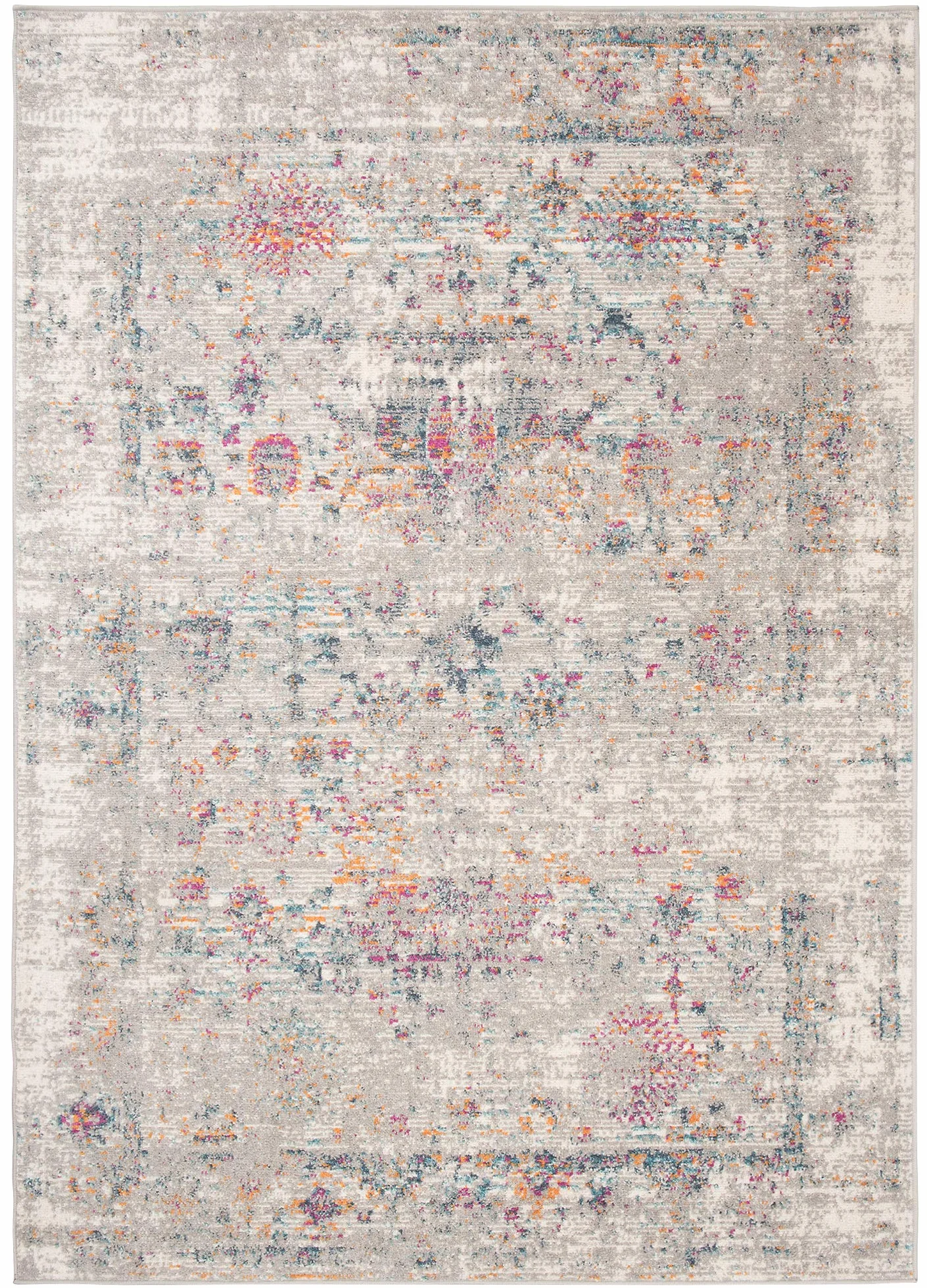 Tapiso Lazur dywan z krótkim włosiem, szary, różowy, niebieski, pomarańczowy, kremowy, klasyczny, orientalny, do salonu, sypialni, Ökotex 140 x 190 cm