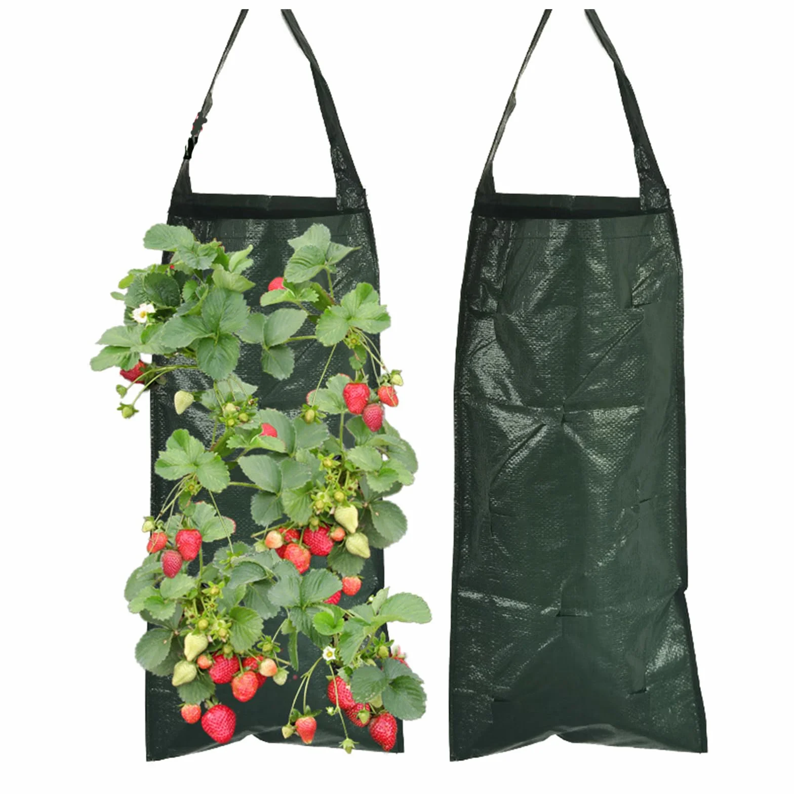 2 sztuki wiszące torby na truskawki, torba na truskawki z 8 otworami, oddychająca, wisząca, pionowa torba na rośliny, torba na sadzonki, 25 * 60 cm, torba na rośliny/zioła/kwiaty