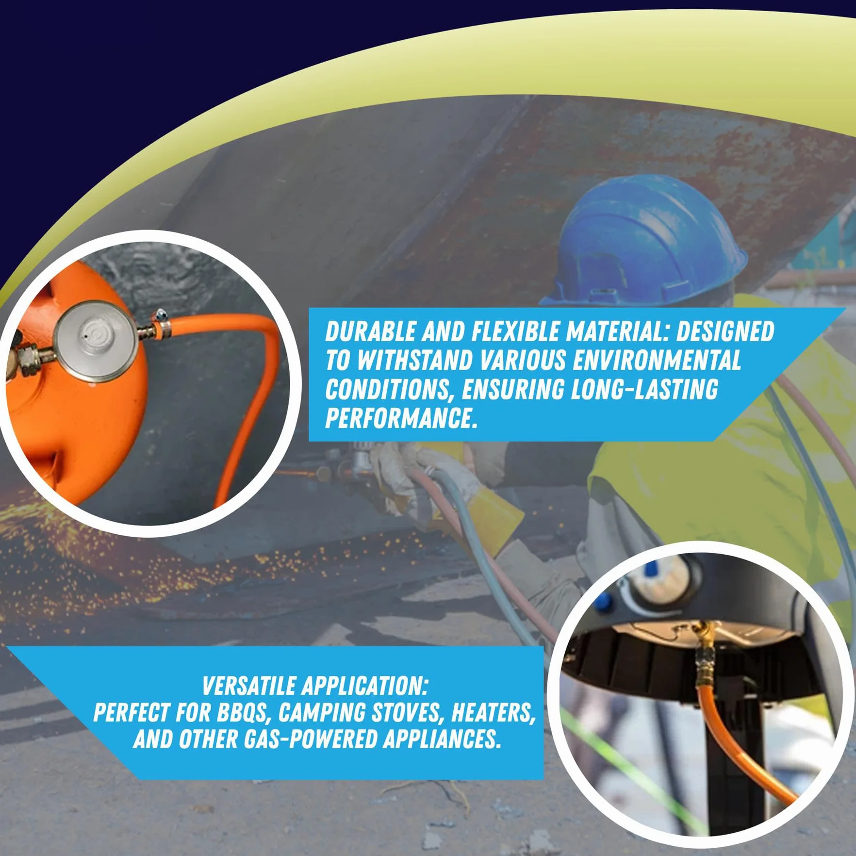 Jiusion British Standard zestaw rur gazowych 2 m, średnica wewnętrzna 8 mm, wąż LPG z PCW + 2 klipsy instalacyjne, trwały i smaczny